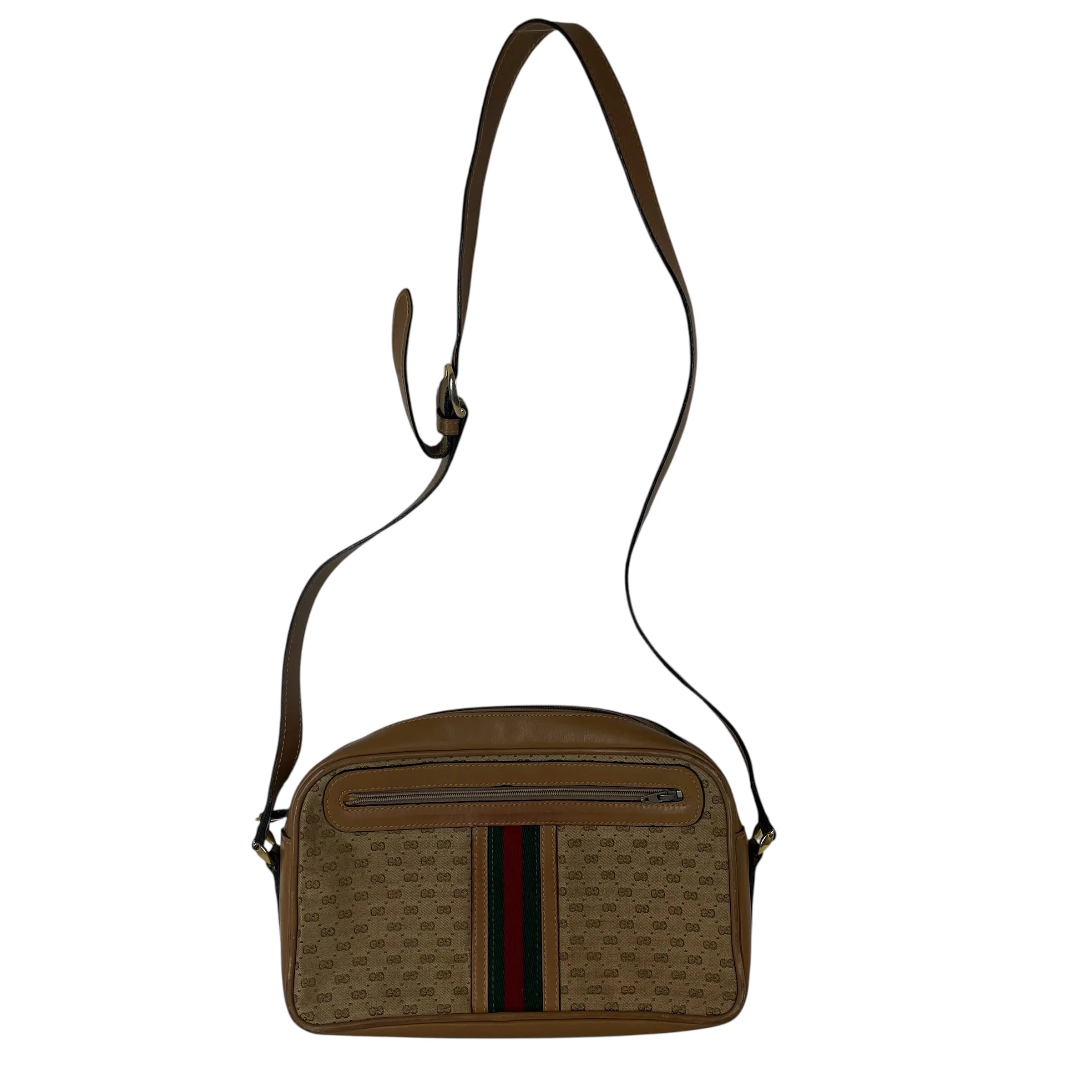 GUCCI/Cross Body Bag/Monogram/Leather/CML/SHERRY LINE (1970S - 1980S)