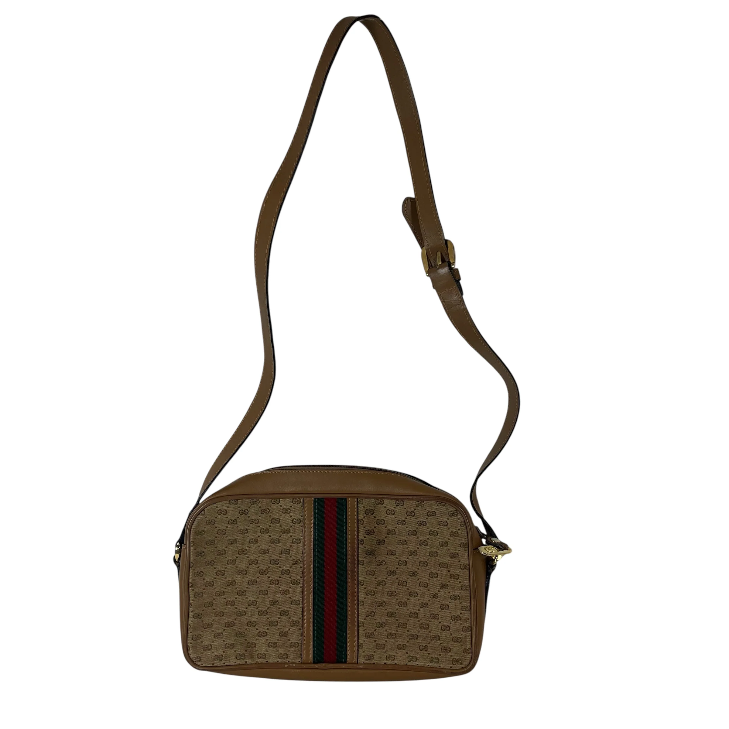 GUCCI/Cross Body Bag/Monogram/Leather/CML/SHERRY LINE (1970S - 1980S)