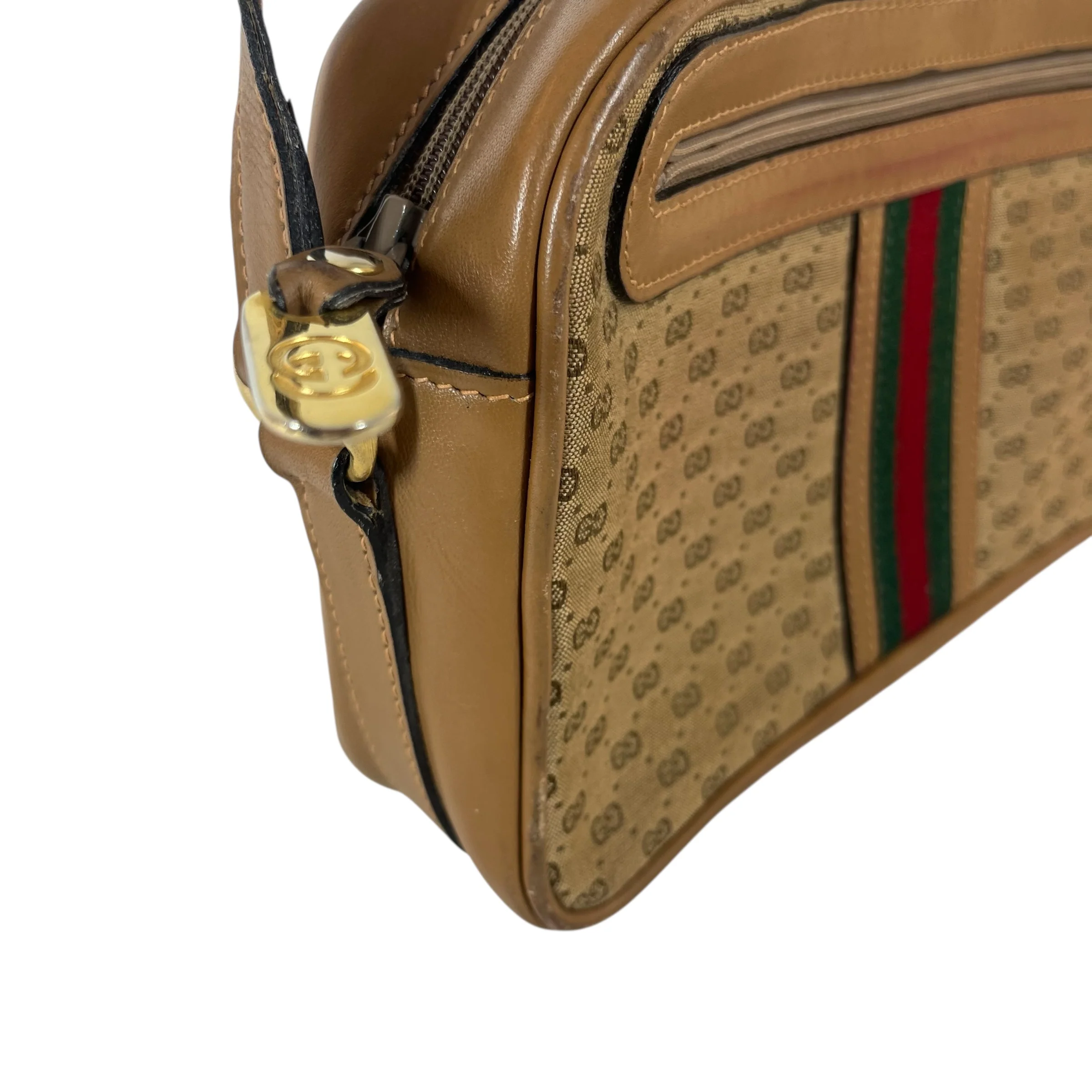 GUCCI/Cross Body Bag/Monogram/Leather/CML/SHERRY LINE (1970S - 1980S)