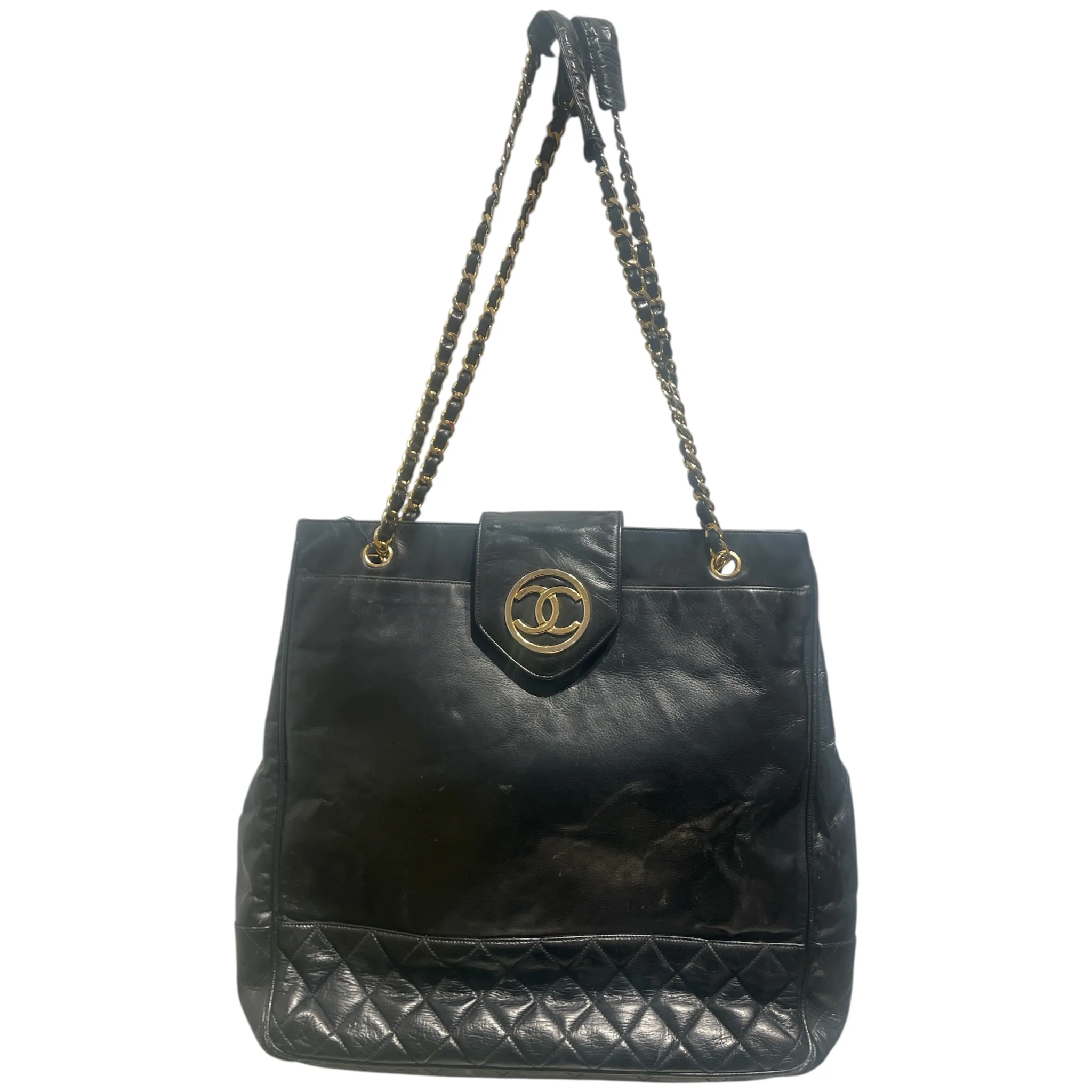 CHANEL/Tote Bag/Leather/BLK/Quilted Shopper Tote