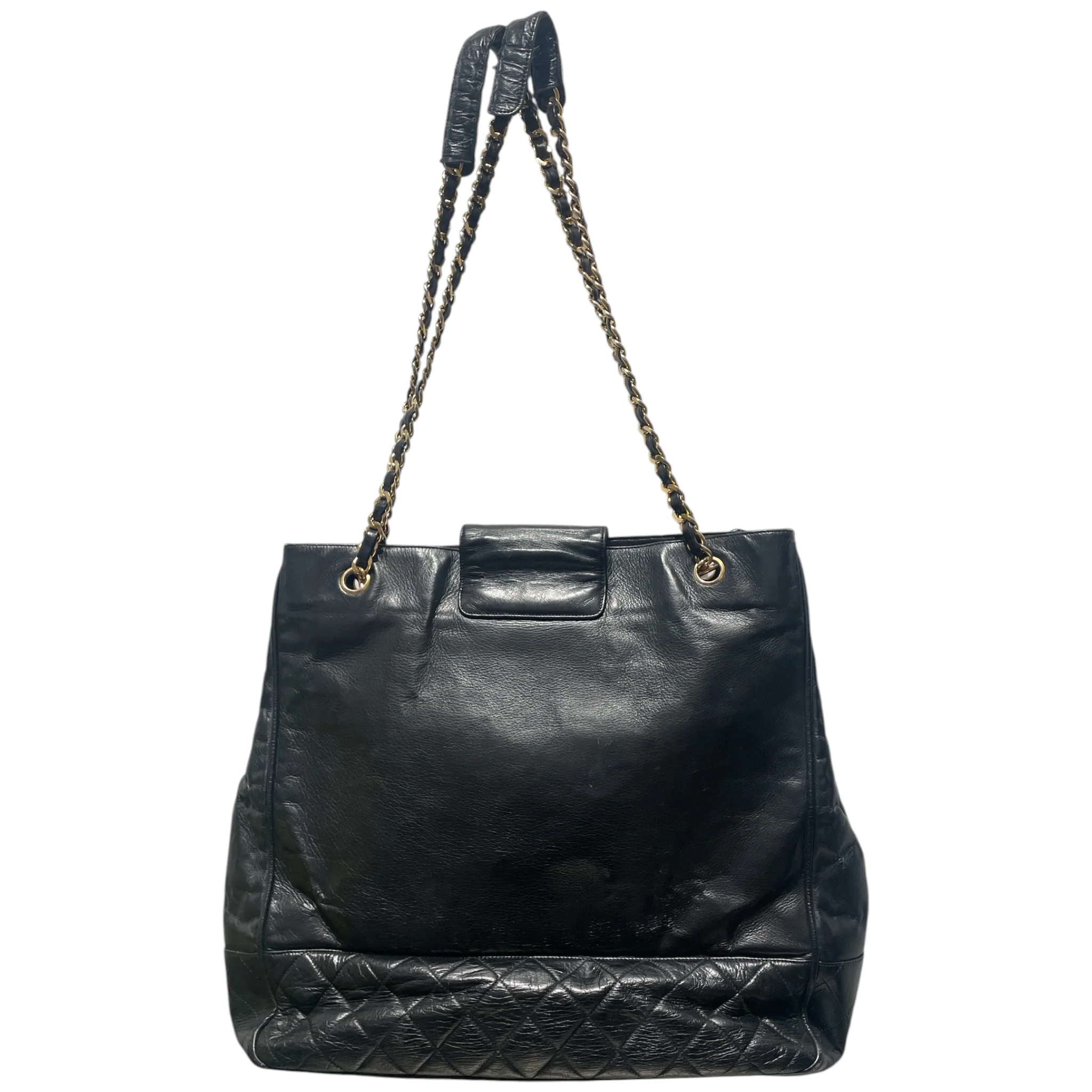 CHANEL/Tote Bag/Leather/BLK/Quilted Shopper Tote