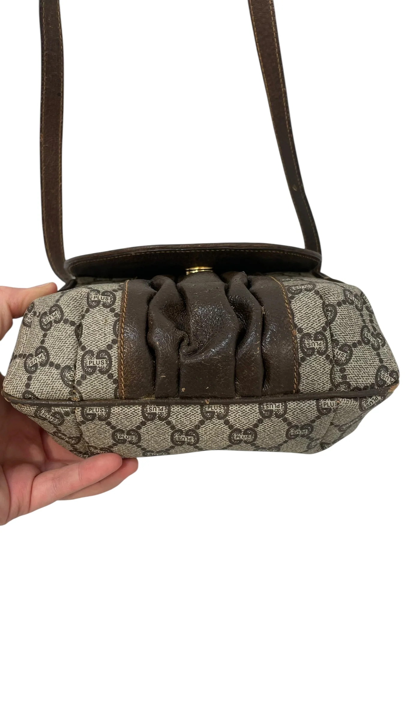 GUCCI/Cross Body Bag/Monogram/Leather/BRW/VINTAGE GG PLUS