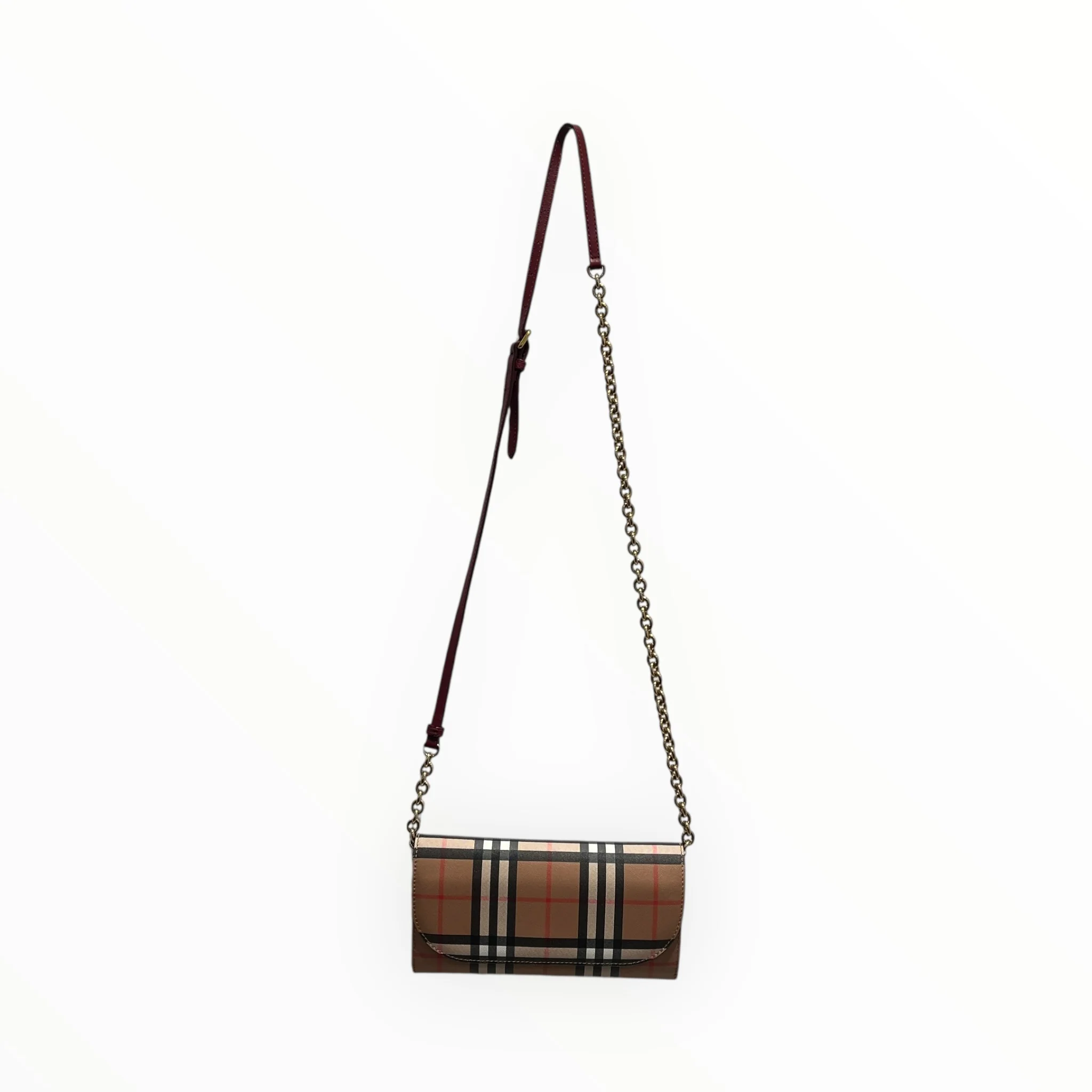 BURBERRY/Cross Body Bag/Plaid/Leather/BEG/NOVACHECK CHAIN CRSSBDY
