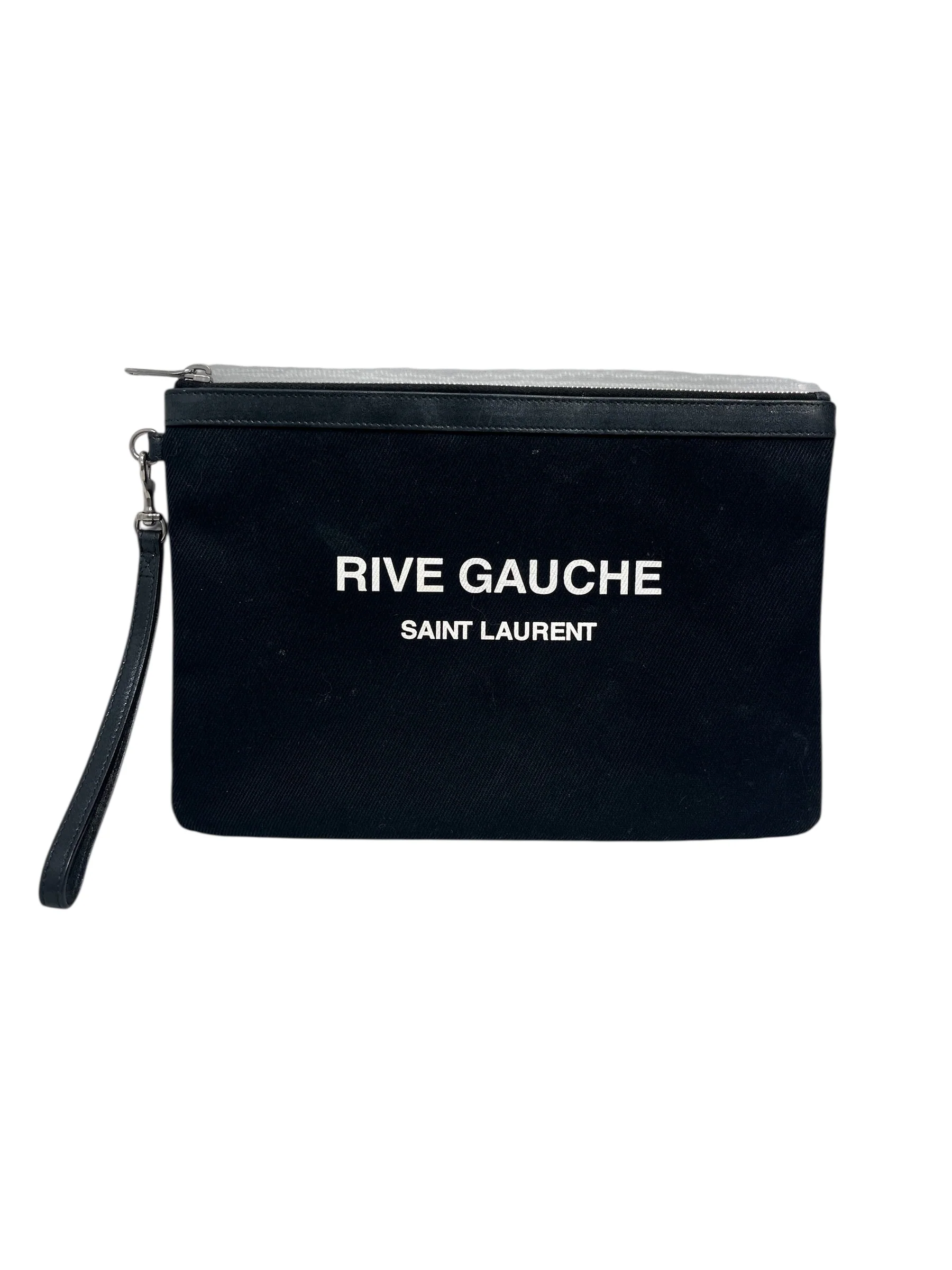 YVES SAINT LAURENT rive gauche/Pouch/Cotton/BLK/CANVAS-LTHR TRIM