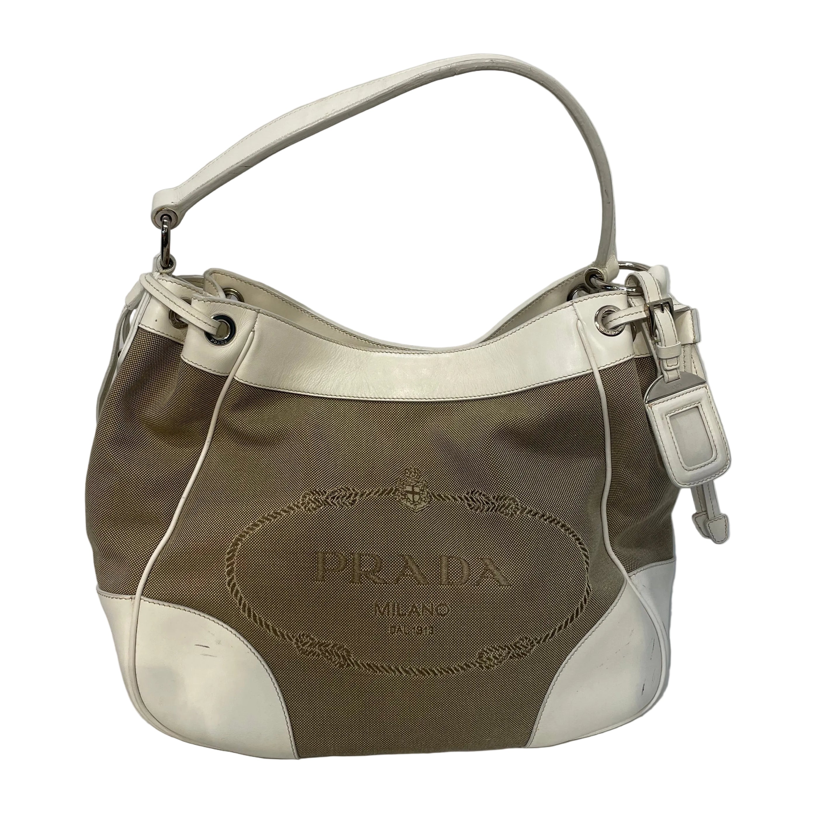 PRADA/Bag/Cotton/BEG/hobo canapa satchel white edge
