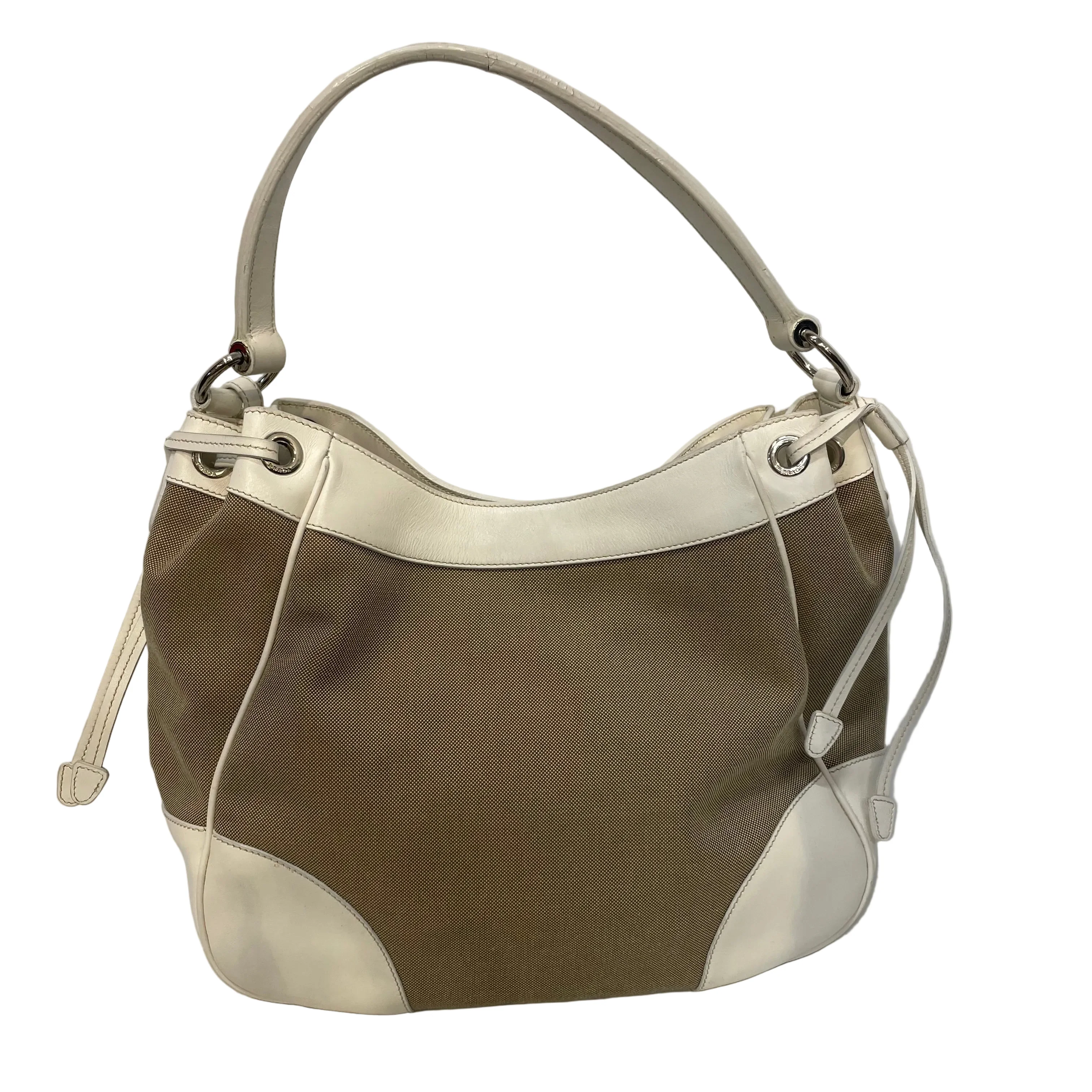 PRADA/Bag/Cotton/BEG/hobo canapa satchel white edge