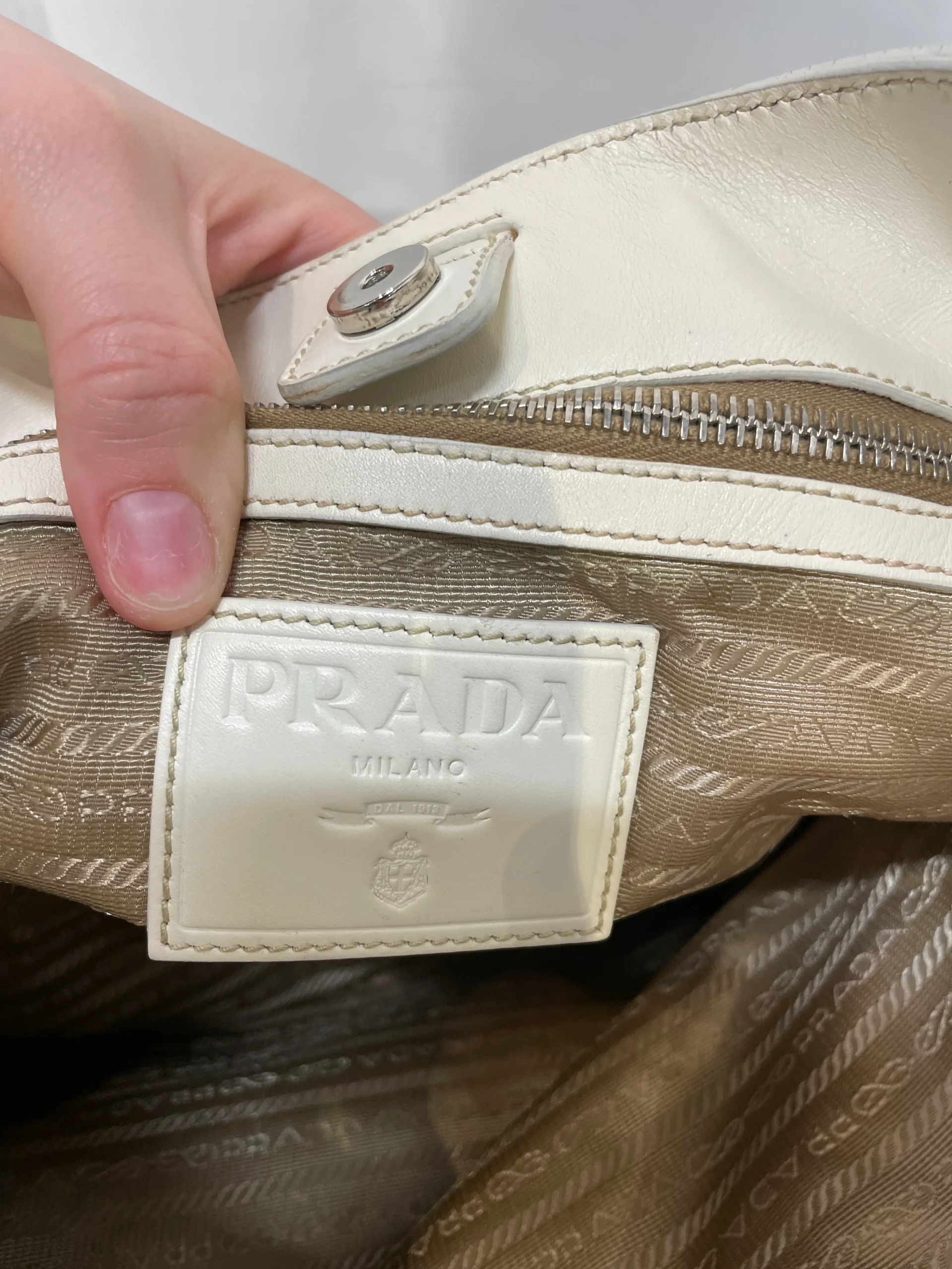 PRADA/Bag/Cotton/BEG/hobo canapa satchel white edge
