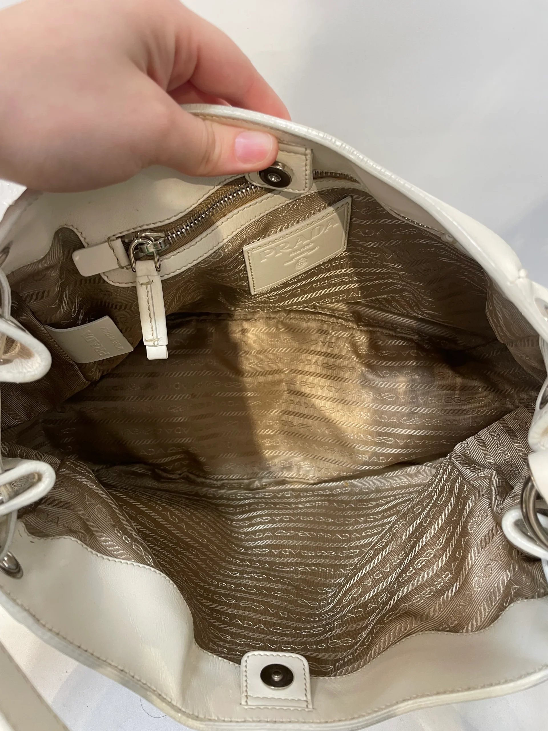 PRADA/Bag/Cotton/BEG/hobo canapa satchel white edge