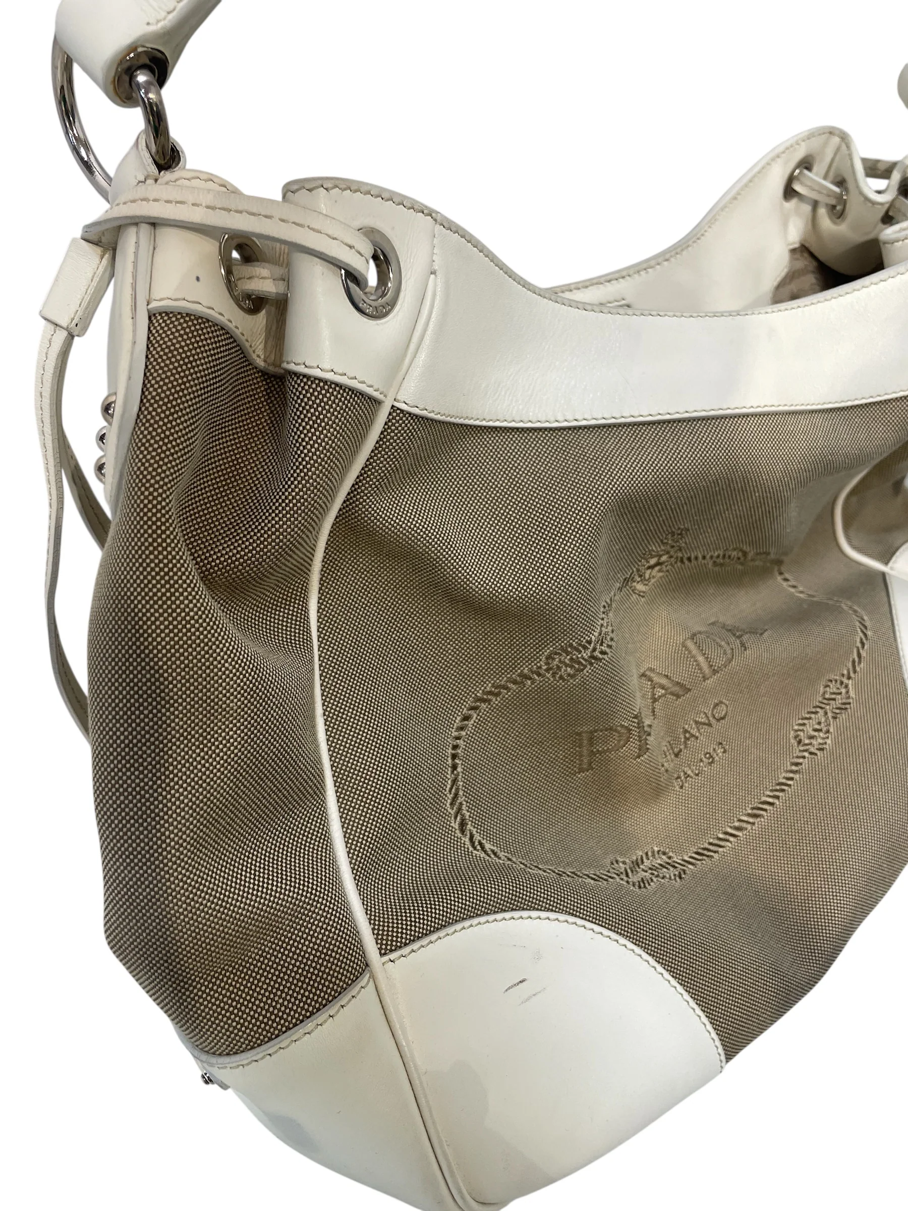 PRADA/Bag/Cotton/BEG/hobo canapa satchel white edge