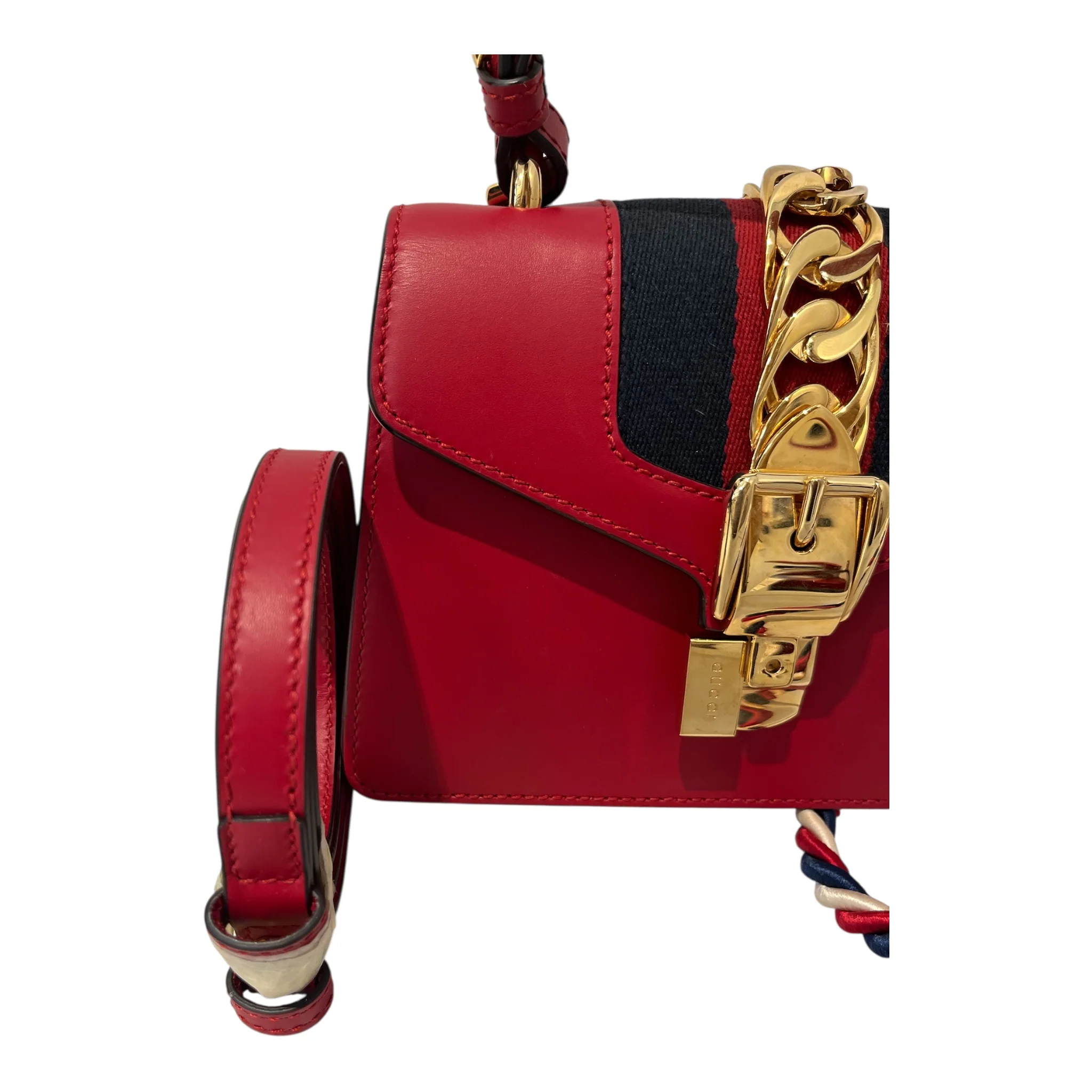 GUCCI/Cross Body Bag/Leather/RED/SYLVIE MINI TOP HANDLE
