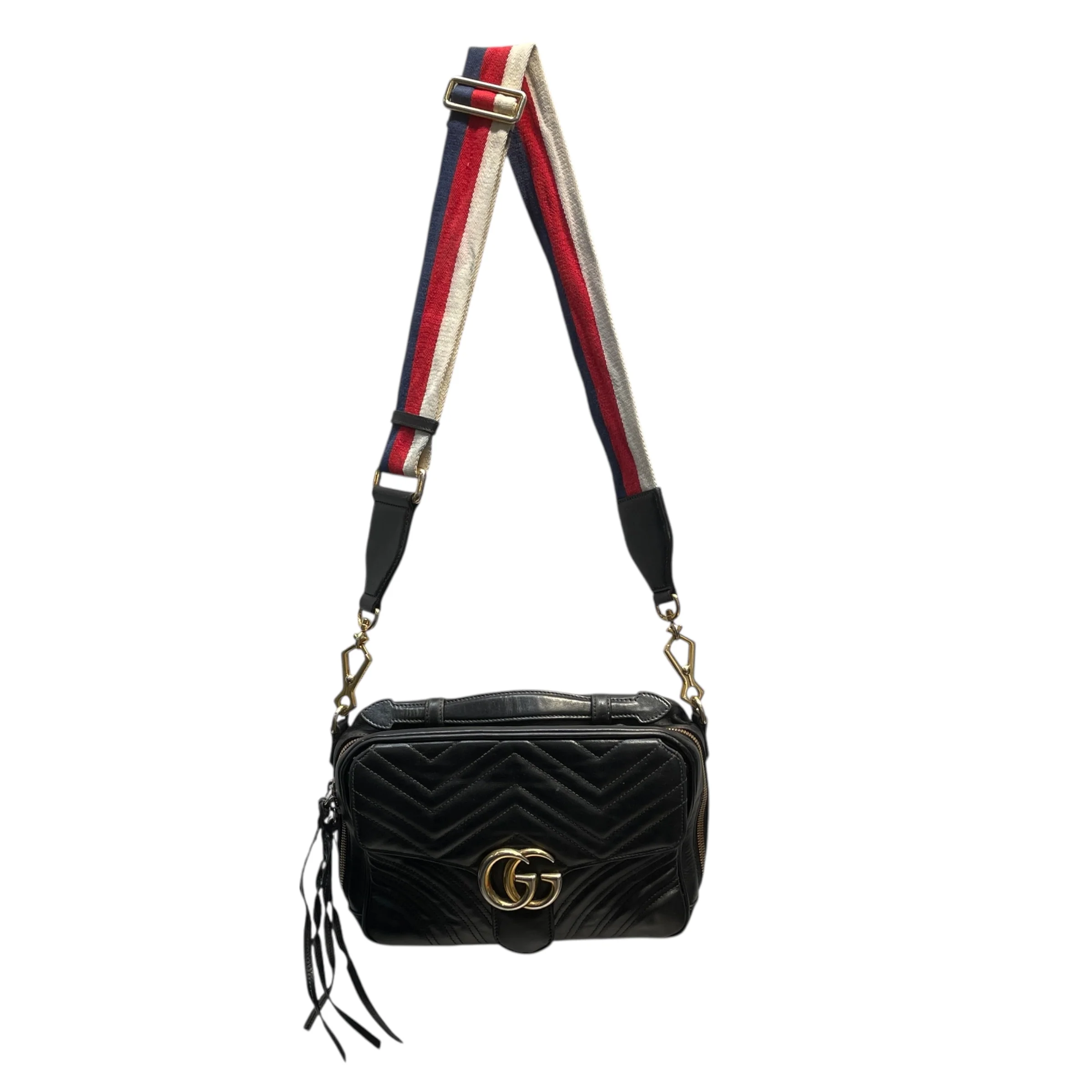 GUCCI/Cross Body Bag/Leather/BLK/GG MARMONT