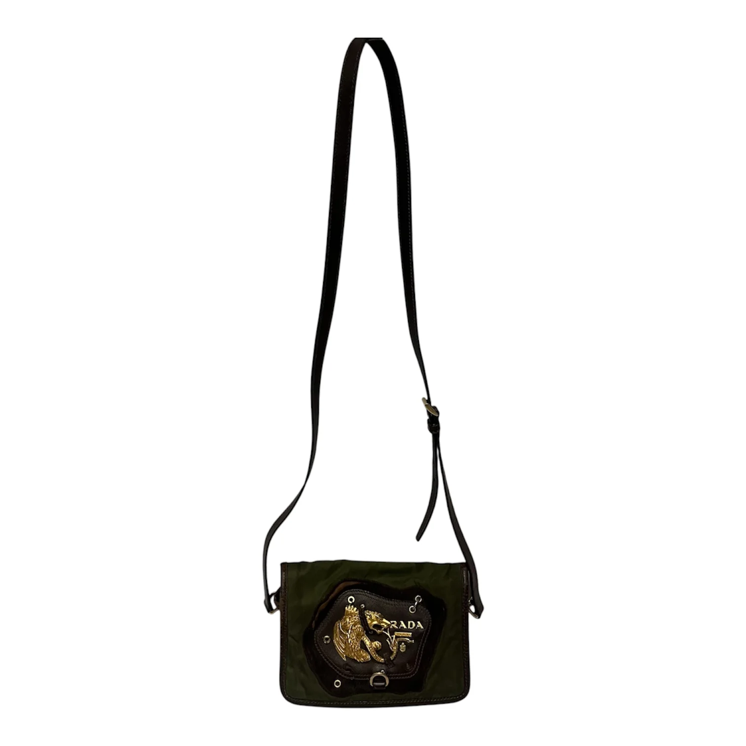 PRADA/Cross Body Bag/Nylon/GRN/gold