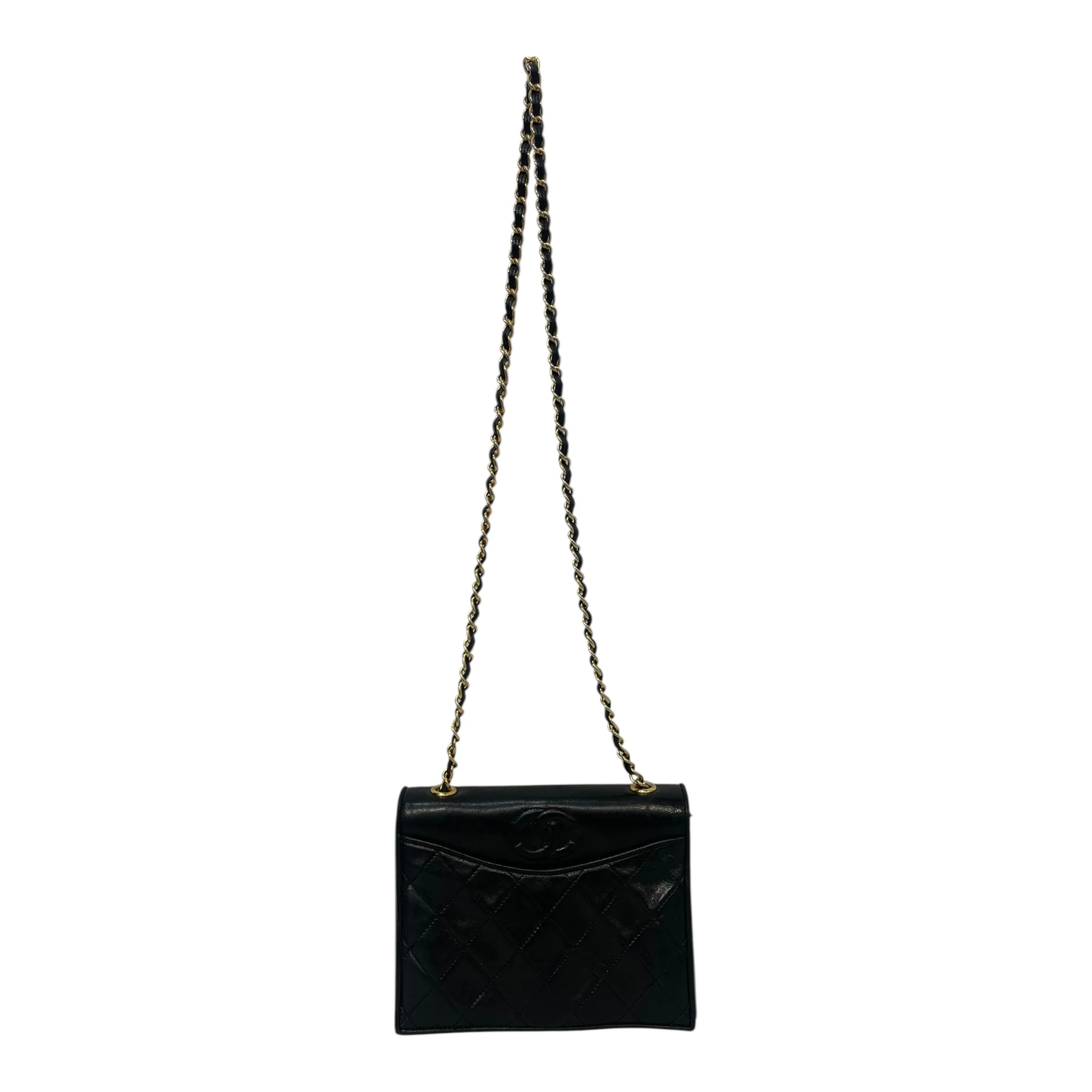 CHANEL/Cross Body Bag/Leather/BLK/Quilted Matelasse