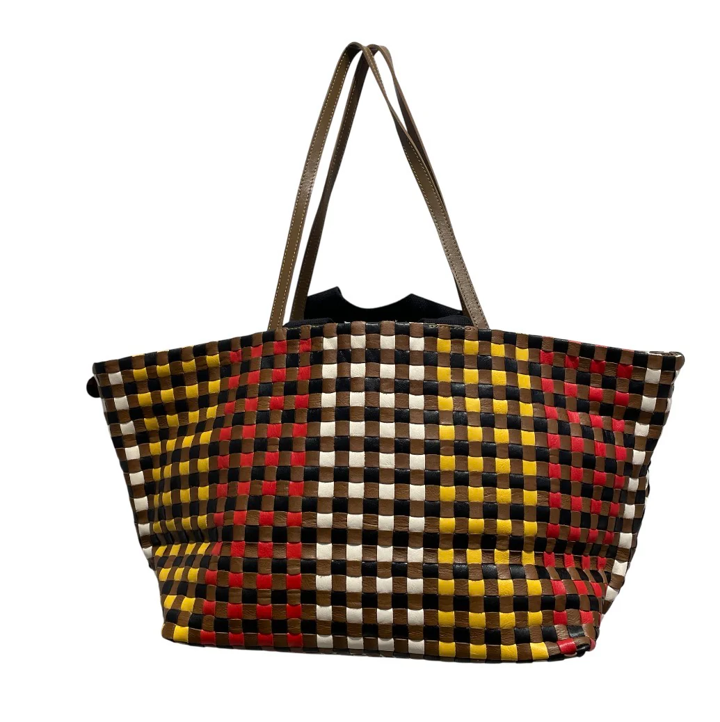 Clare V./Tote Bag/Plaid/Leather/MLT/