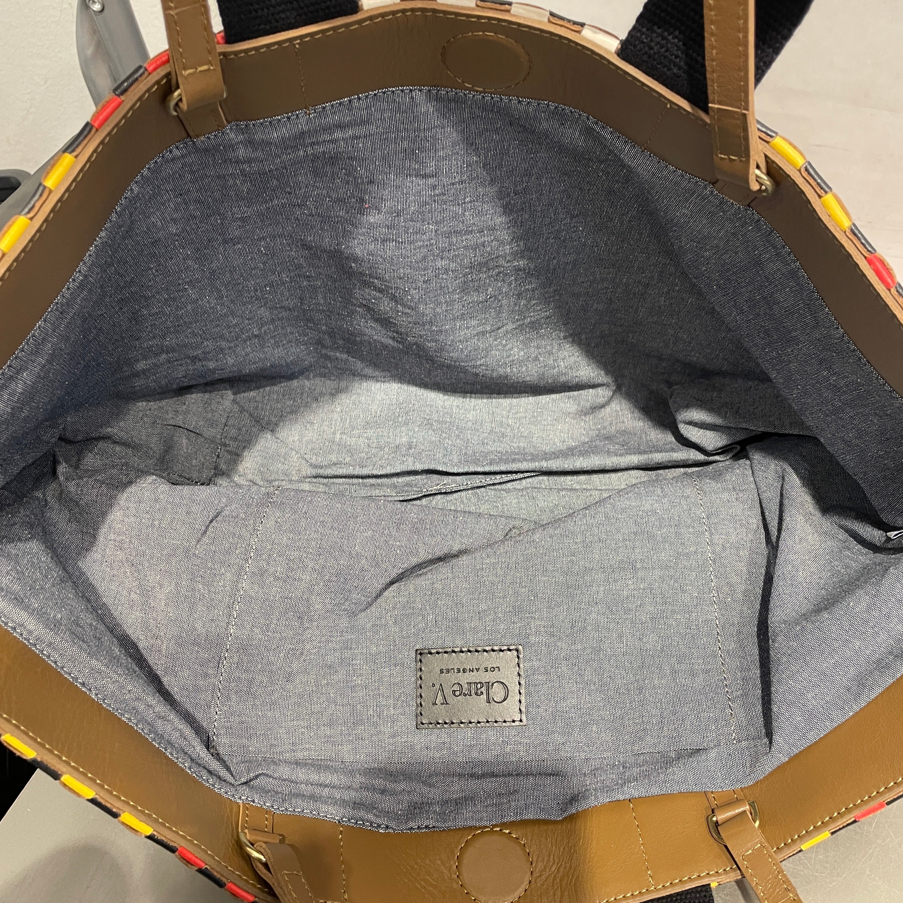 Clare V./Tote Bag/Plaid/Leather/MLT/