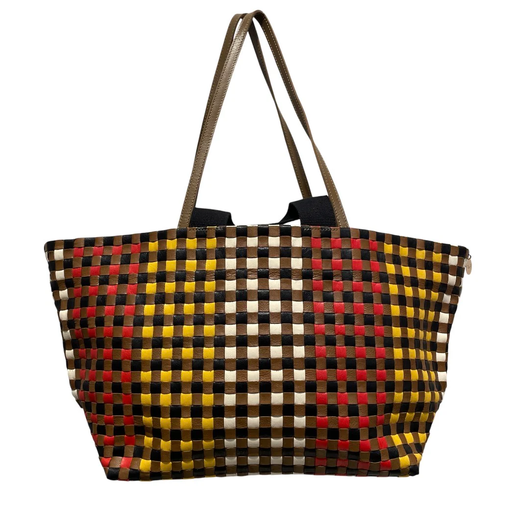 Clare V./Tote Bag/Plaid/Leather/MLT/