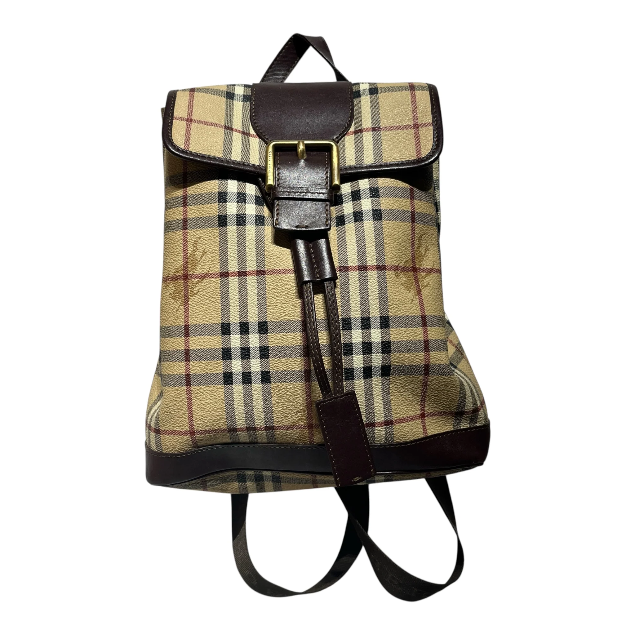 BURBERRY LONDON/Backpack/Plaid/Leather/KHK/Haymarket Check Backpack
