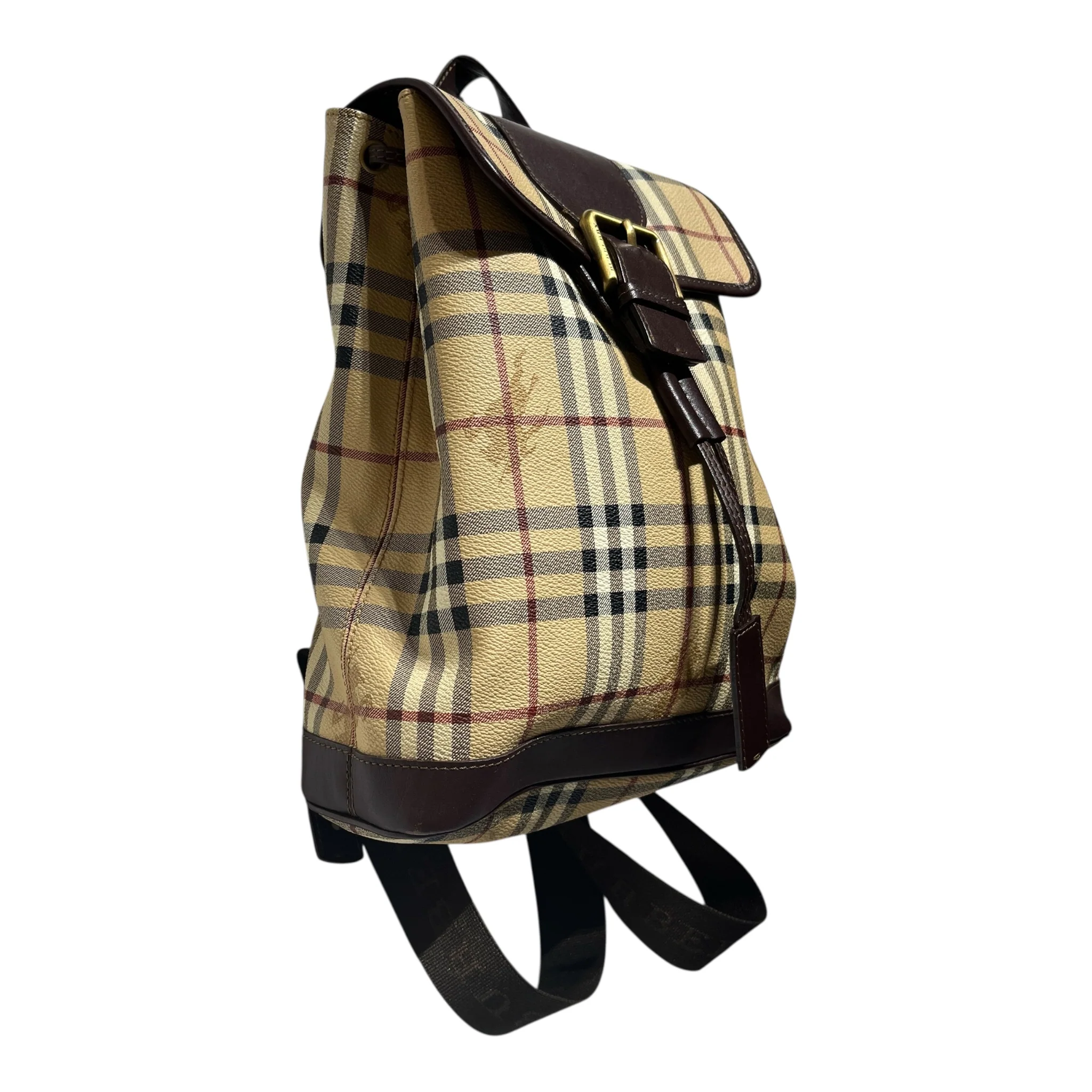 BURBERRY LONDON/Backpack/Plaid/Leather/KHK/Haymarket Check Backpack