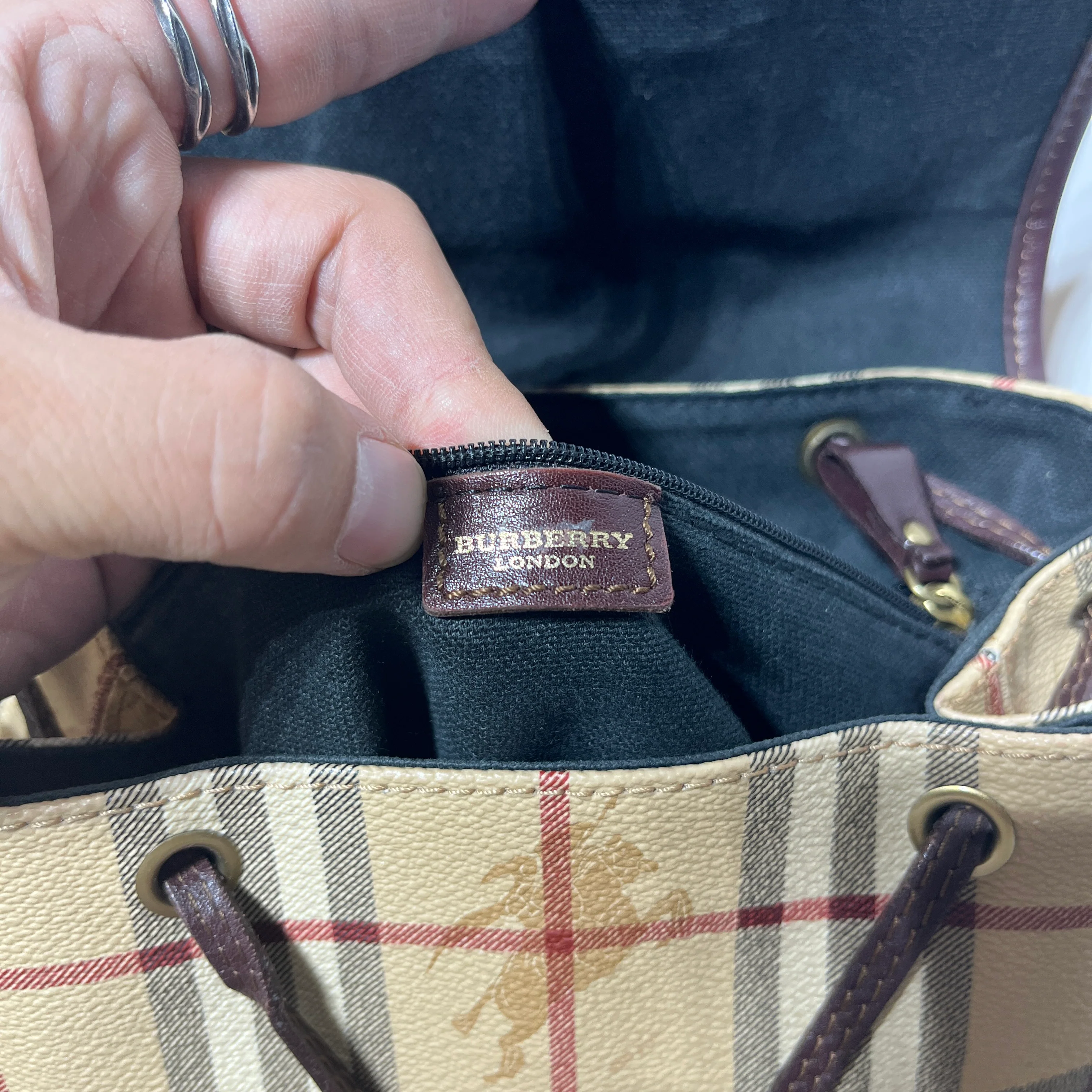 BURBERRY LONDON/Backpack/Plaid/Leather/KHK/Haymarket Check Backpack