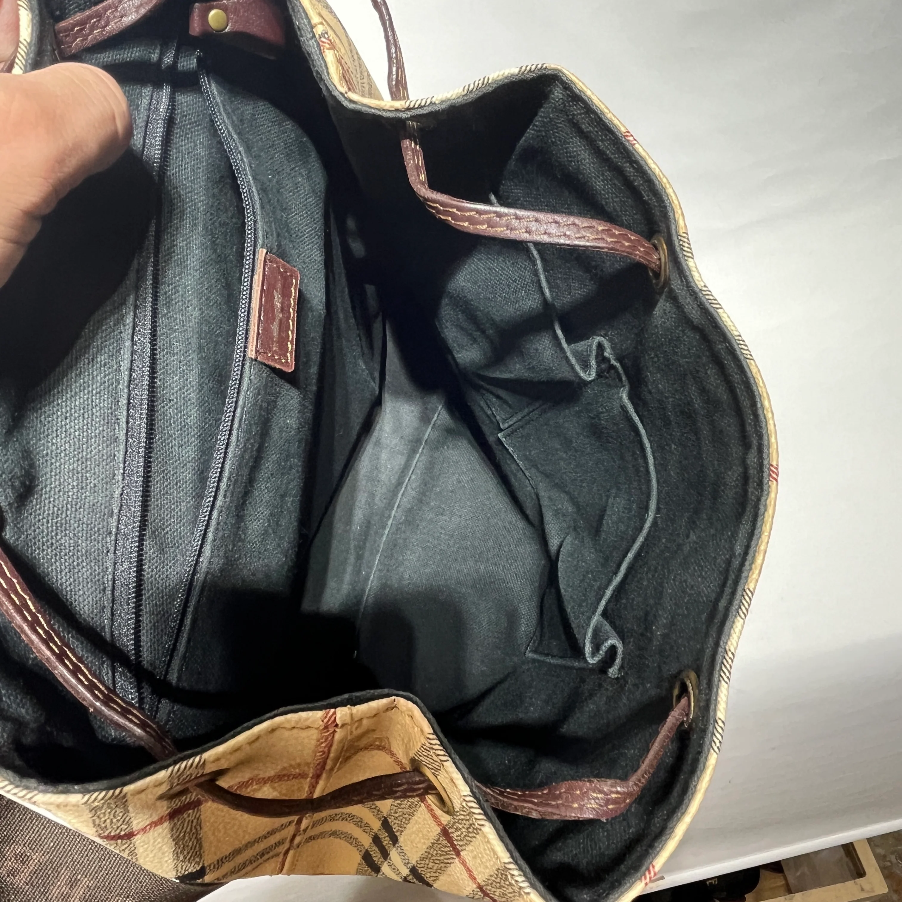BURBERRY LONDON/Backpack/Plaid/Leather/KHK/Haymarket Check Backpack