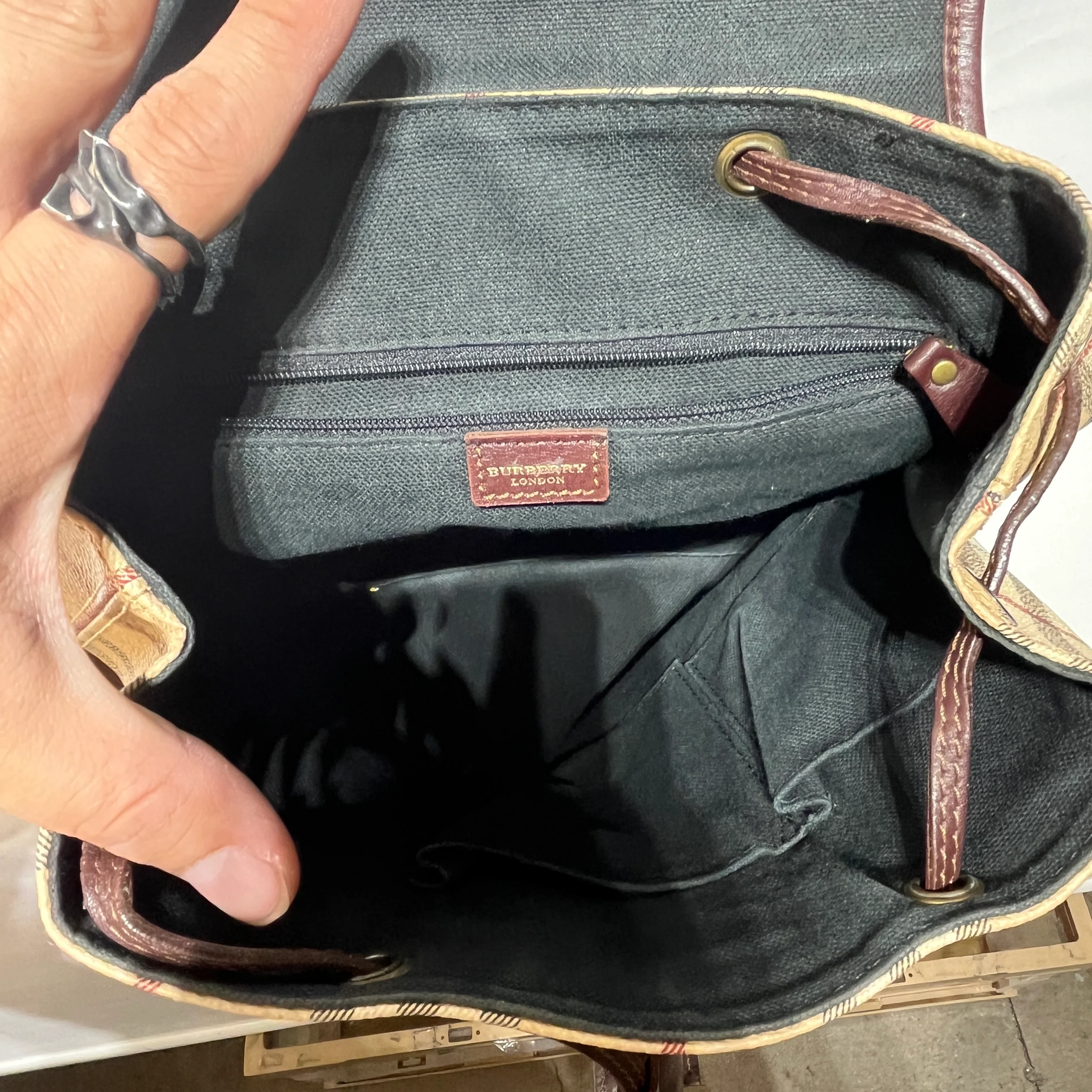 BURBERRY LONDON/Backpack/Plaid/Leather/KHK/Haymarket Check Backpack