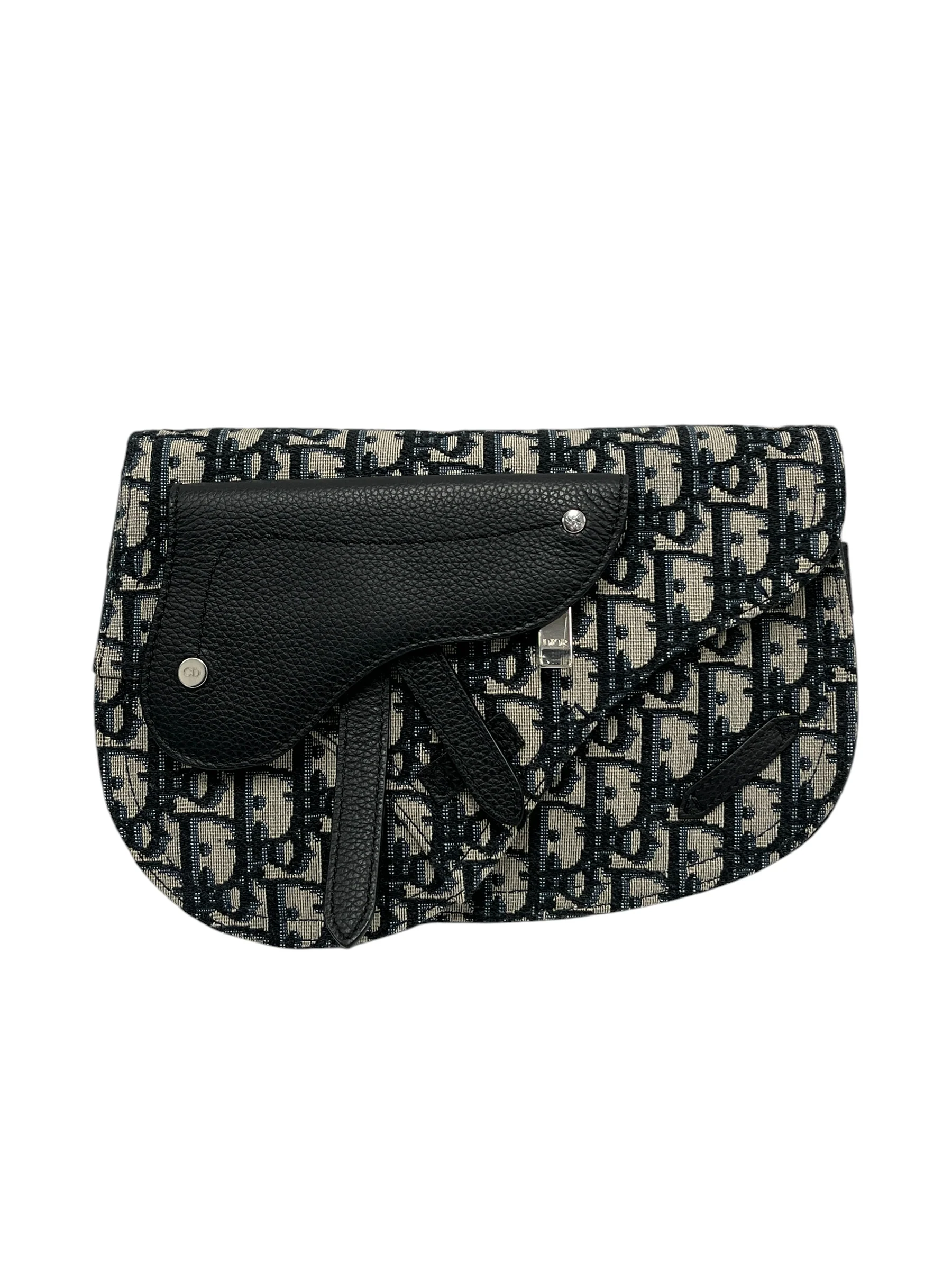 Christian Dior/Cross Body Bag/Monogram/Cotton/BLK/OBLIQUE JACQUARD SADDLE BAG