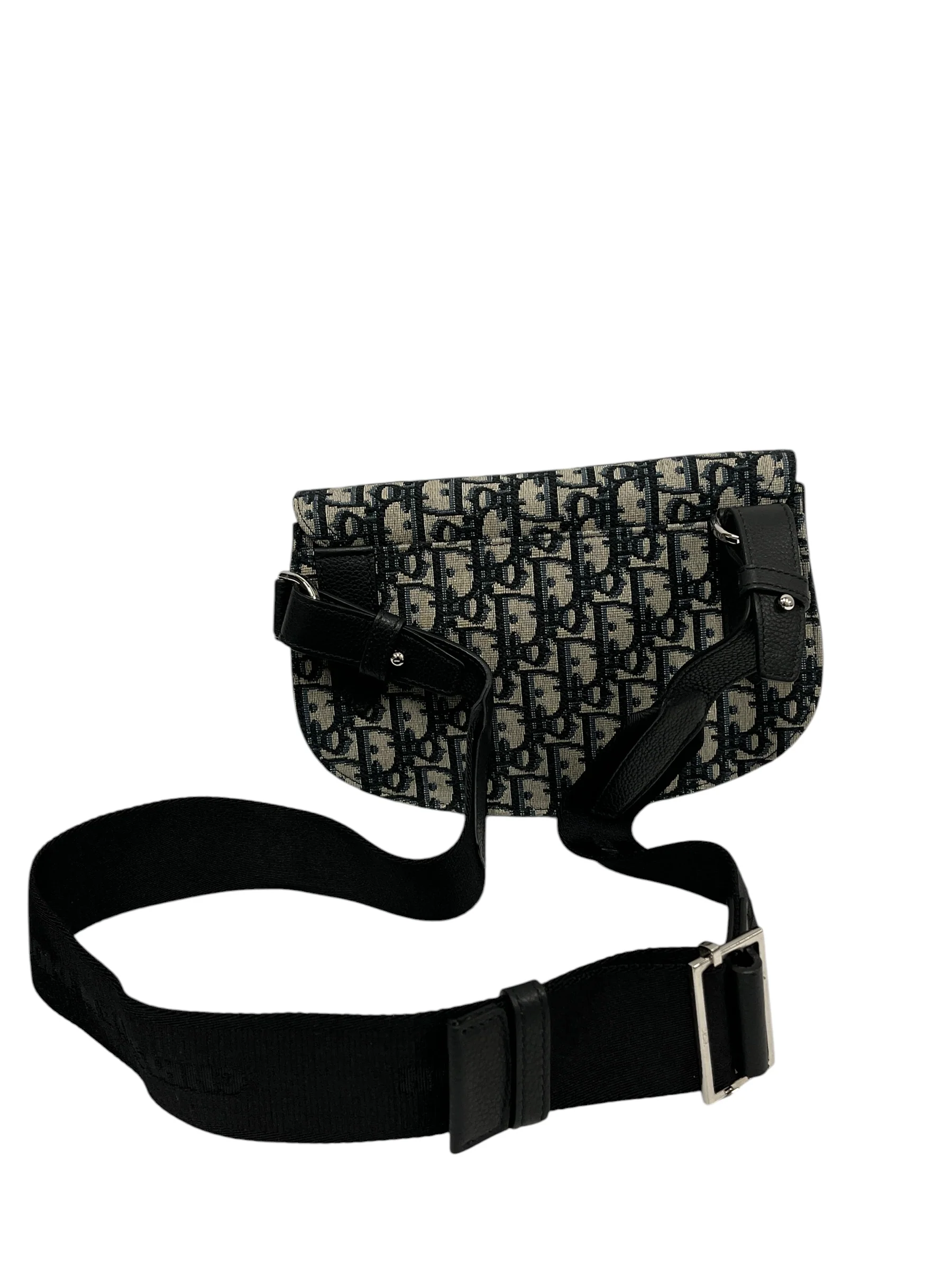 Christian Dior/Cross Body Bag/Monogram/Cotton/BLK/OBLIQUE JACQUARD SADDLE BAG