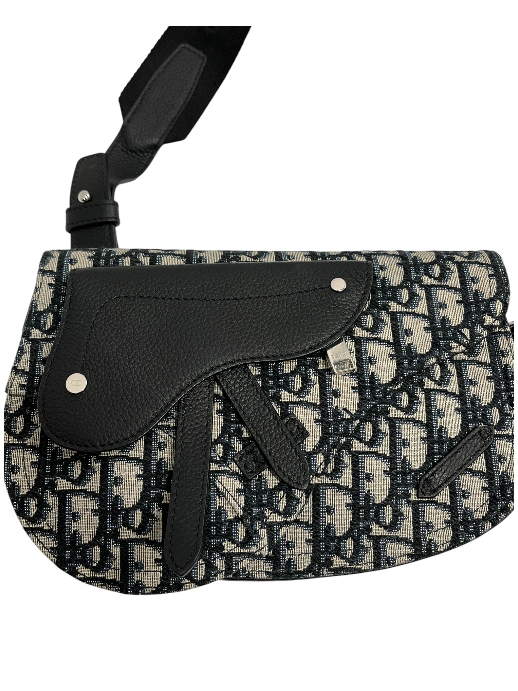 Christian Dior/Cross Body Bag/Monogram/Cotton/BLK/OBLIQUE JACQUARD SADDLE BAG