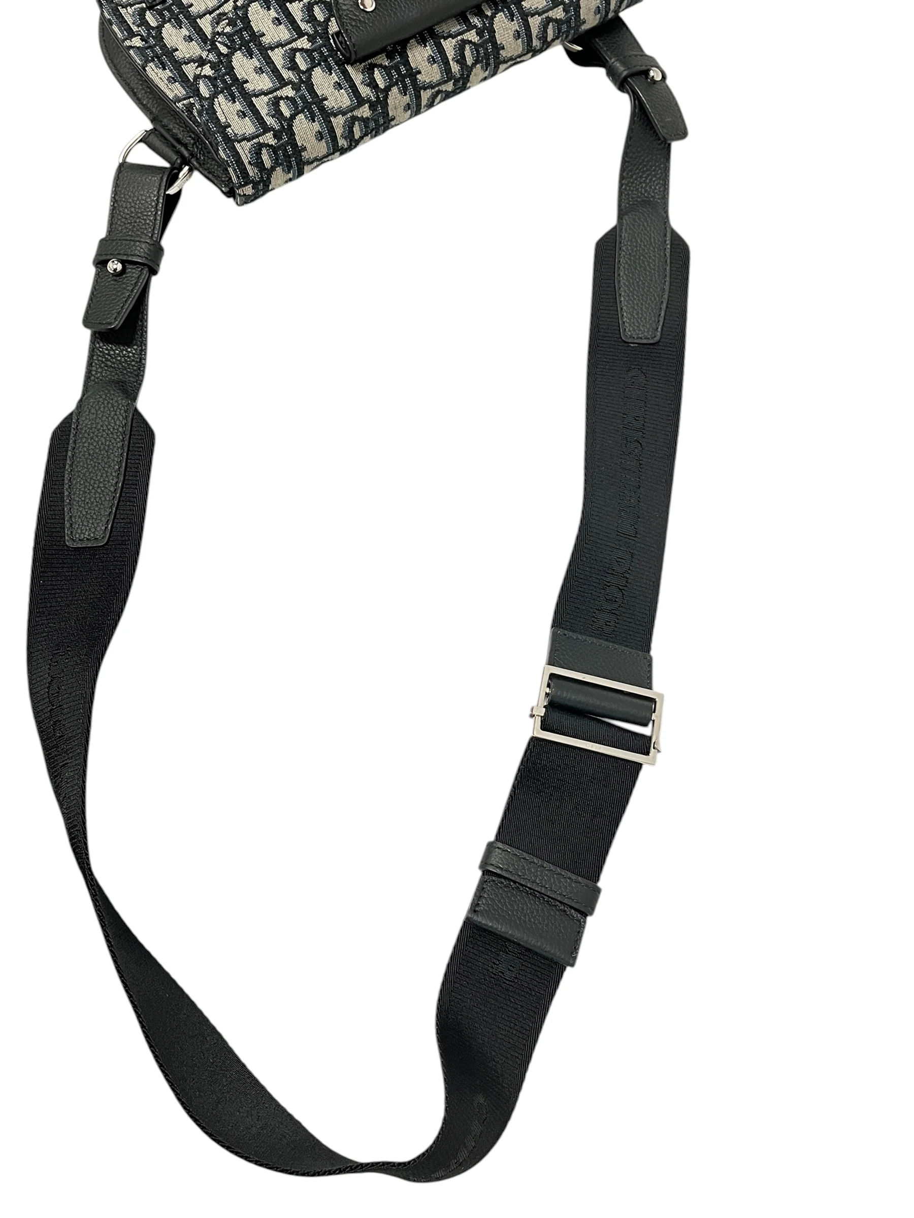Christian Dior/Cross Body Bag/Monogram/Cotton/BLK/OBLIQUE JACQUARD SADDLE BAG