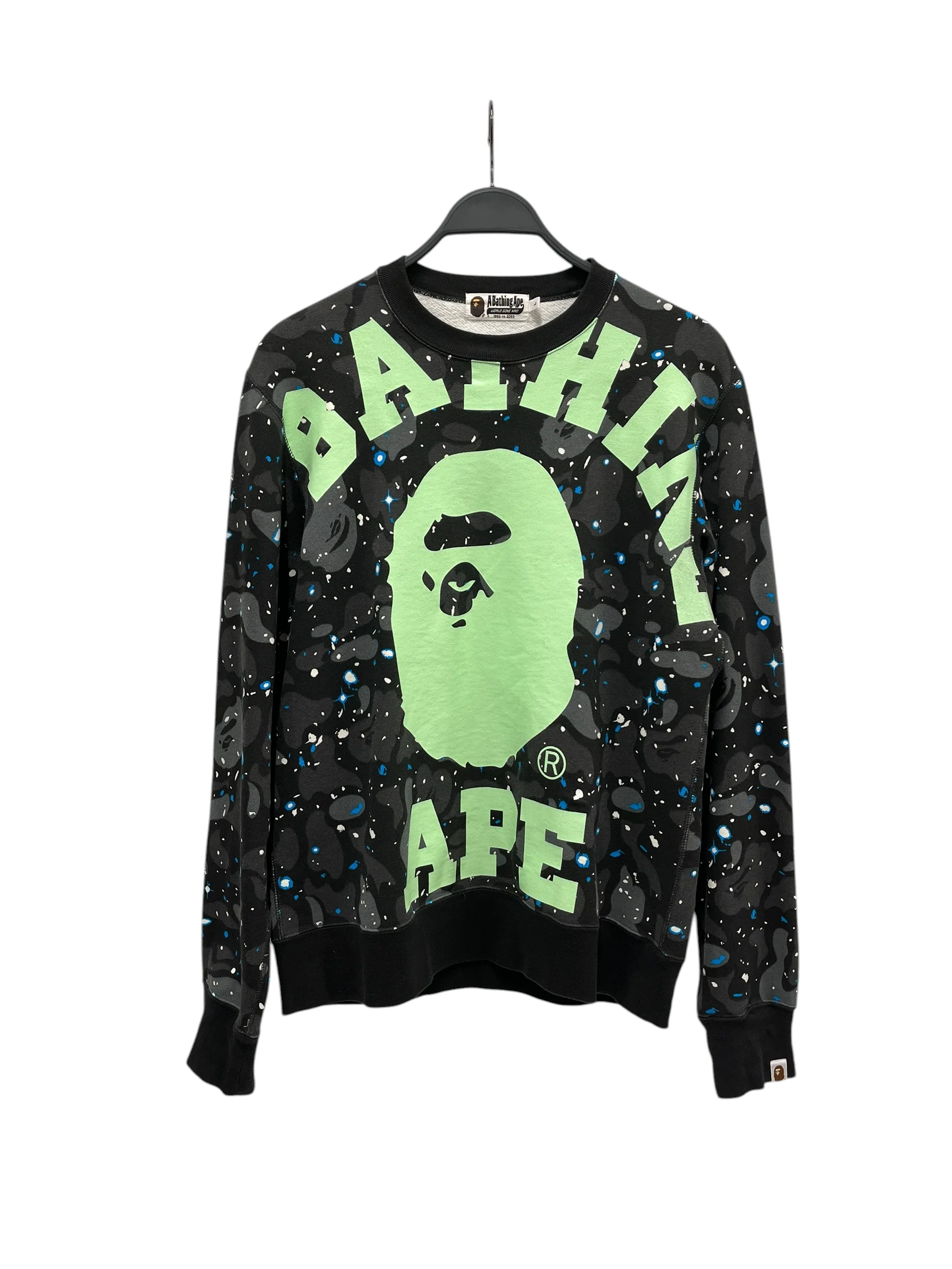 A BATHING APE/Sweatshirt/L/All Over Print/Cotton/BLK/Pullover/SPACE/GLOW IN THE DARK PRINT