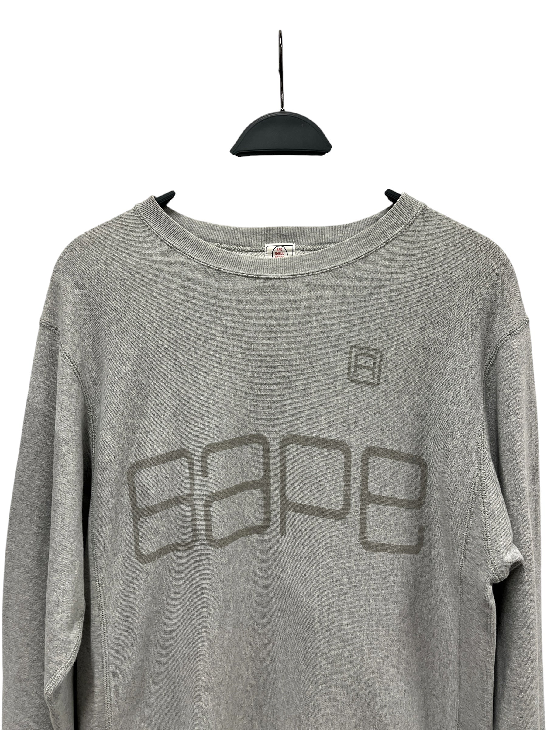 A BATHING APE/Sweatshirt/M/Graphic/Cotton/GRY/Pullover/DIGITAL MONOCHROME LOGO PRINT