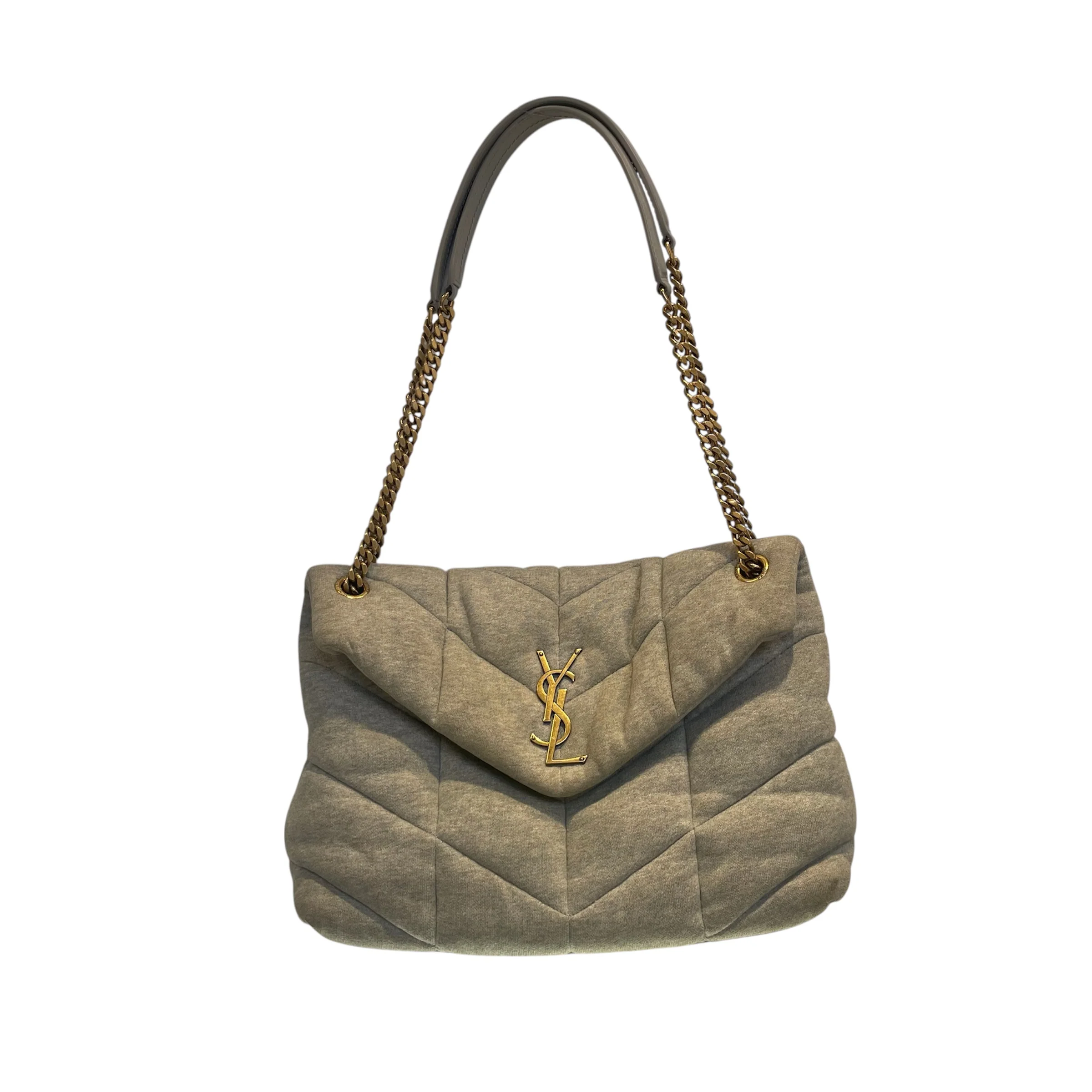 SAINT LAURENT/Cross Body Bag/Cotton/GRY/LOULOU PUFFER BAG GOLD LINKS