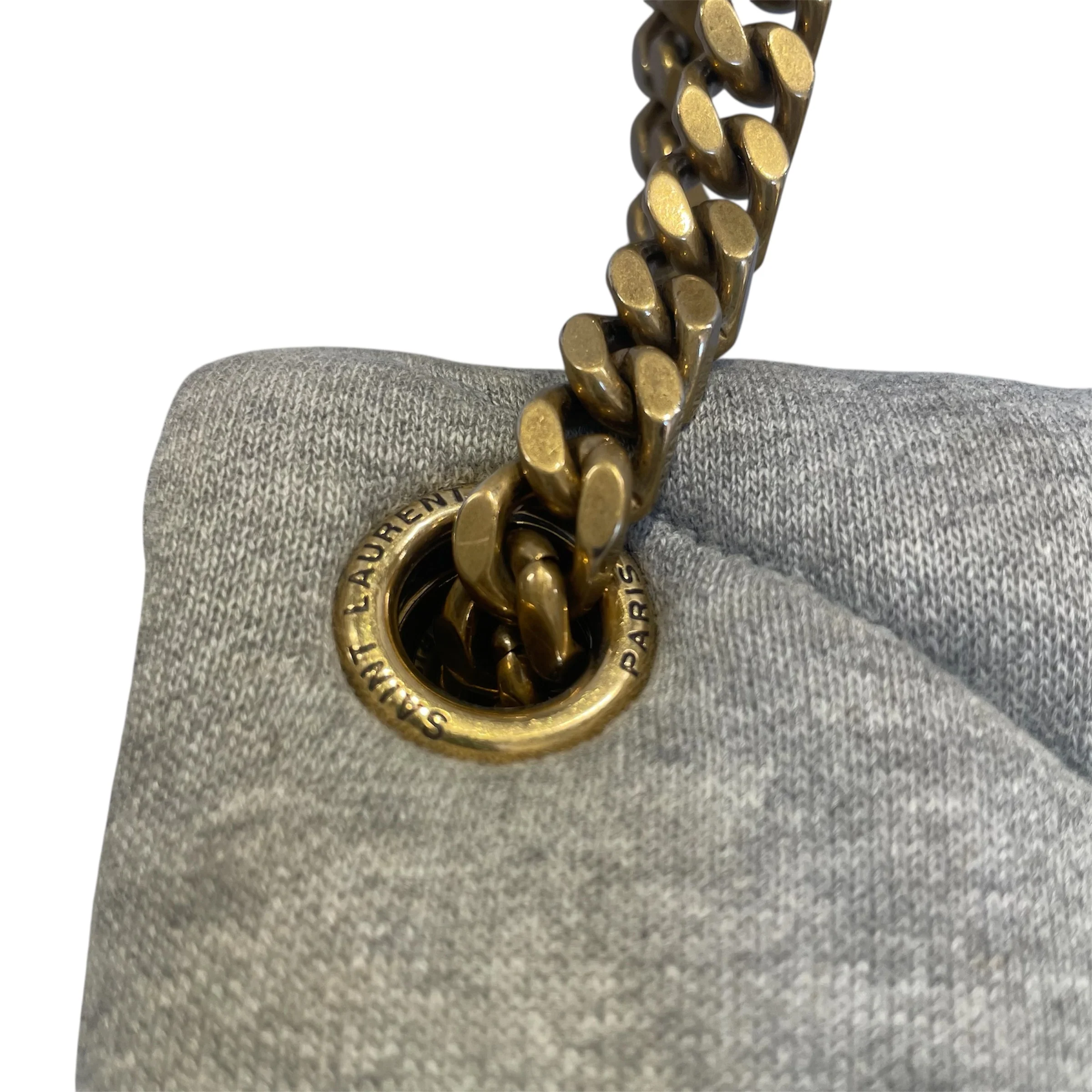SAINT LAURENT/Cross Body Bag/Cotton/GRY/LOULOU PUFFER BAG GOLD LINKS