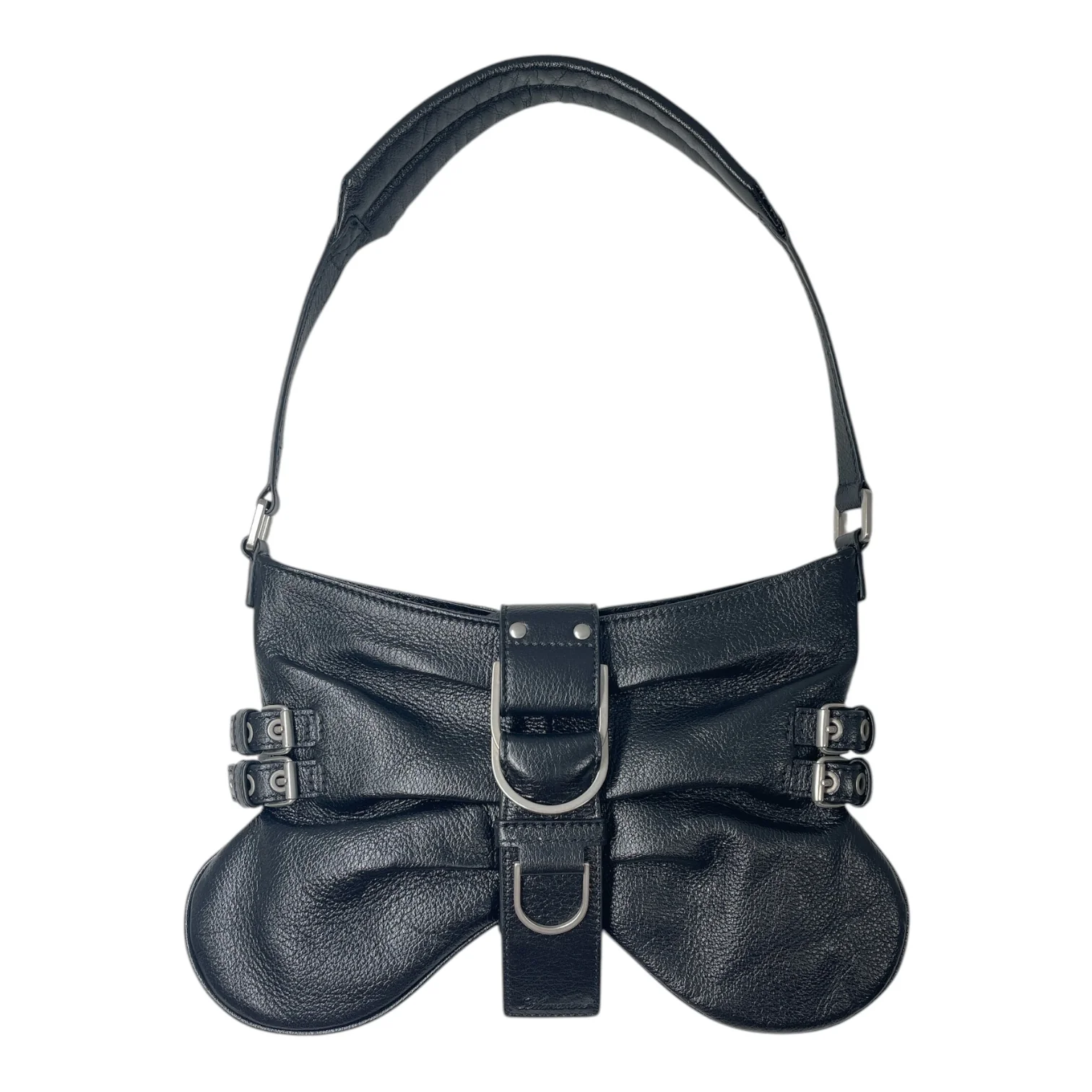 BLUMARINE/Hand Bag/Leather/BLK/BUTTERFLY BAG SILVER HARDWARE