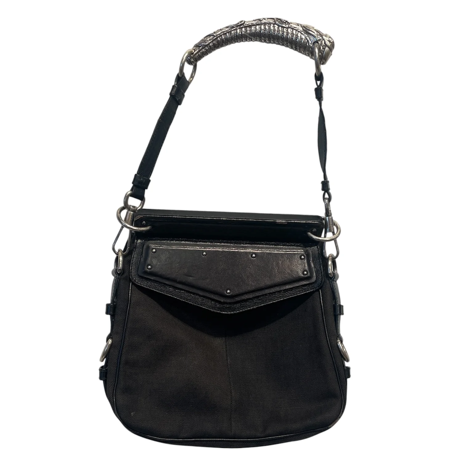 YVES SAINT LAURENT rive gauche/Hand Bag/Cotton/BLK/TOM FORD 2002 MOMBASA