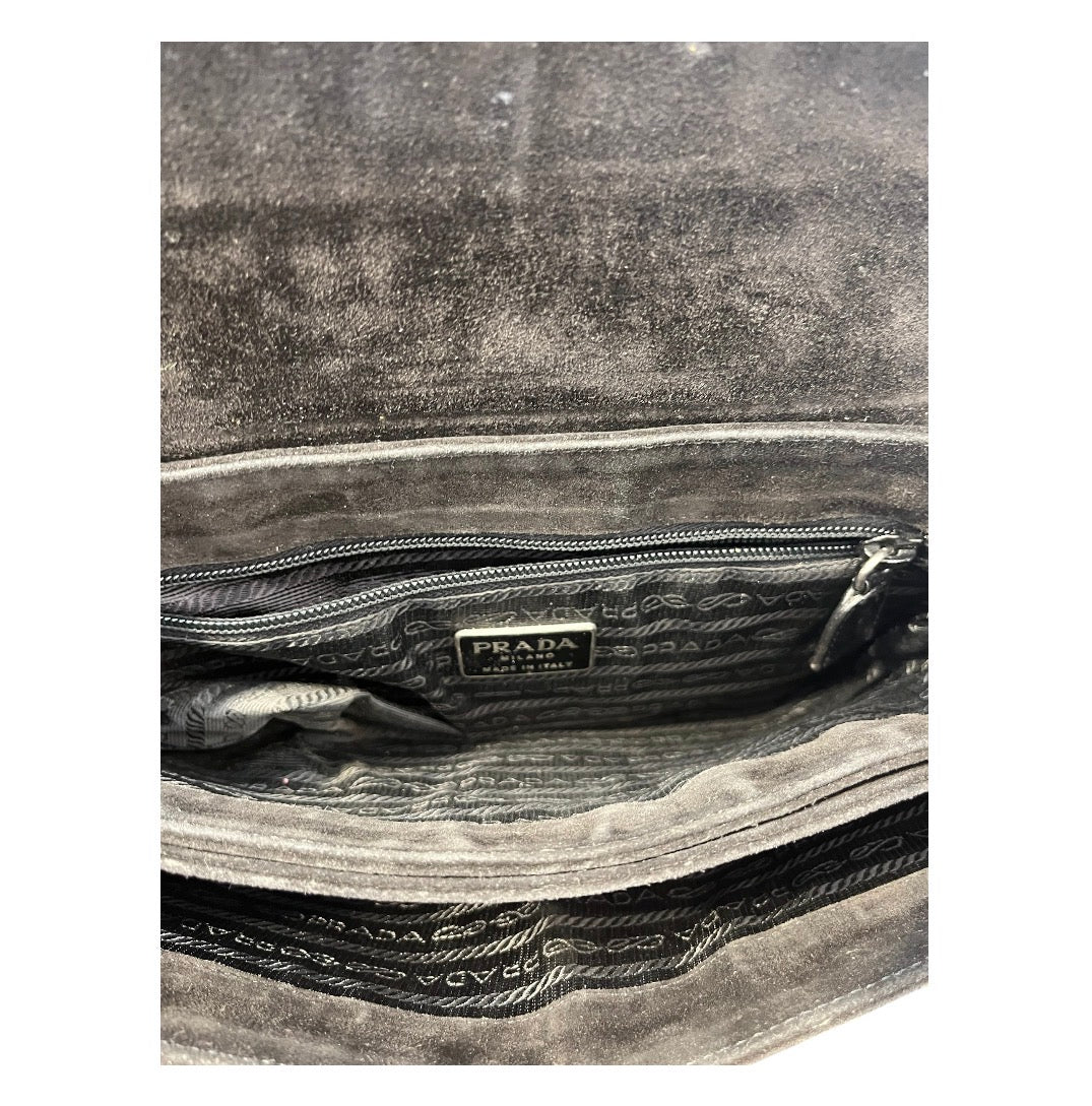 PRADA/Hand Bag/Suede/BLK/PRADA BLACK SUEDE BAG