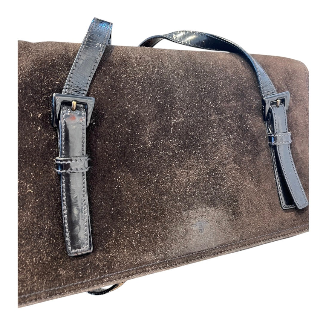PRADA/Hand Bag/Suede/BLK/PRADA BLACK SUEDE BAG