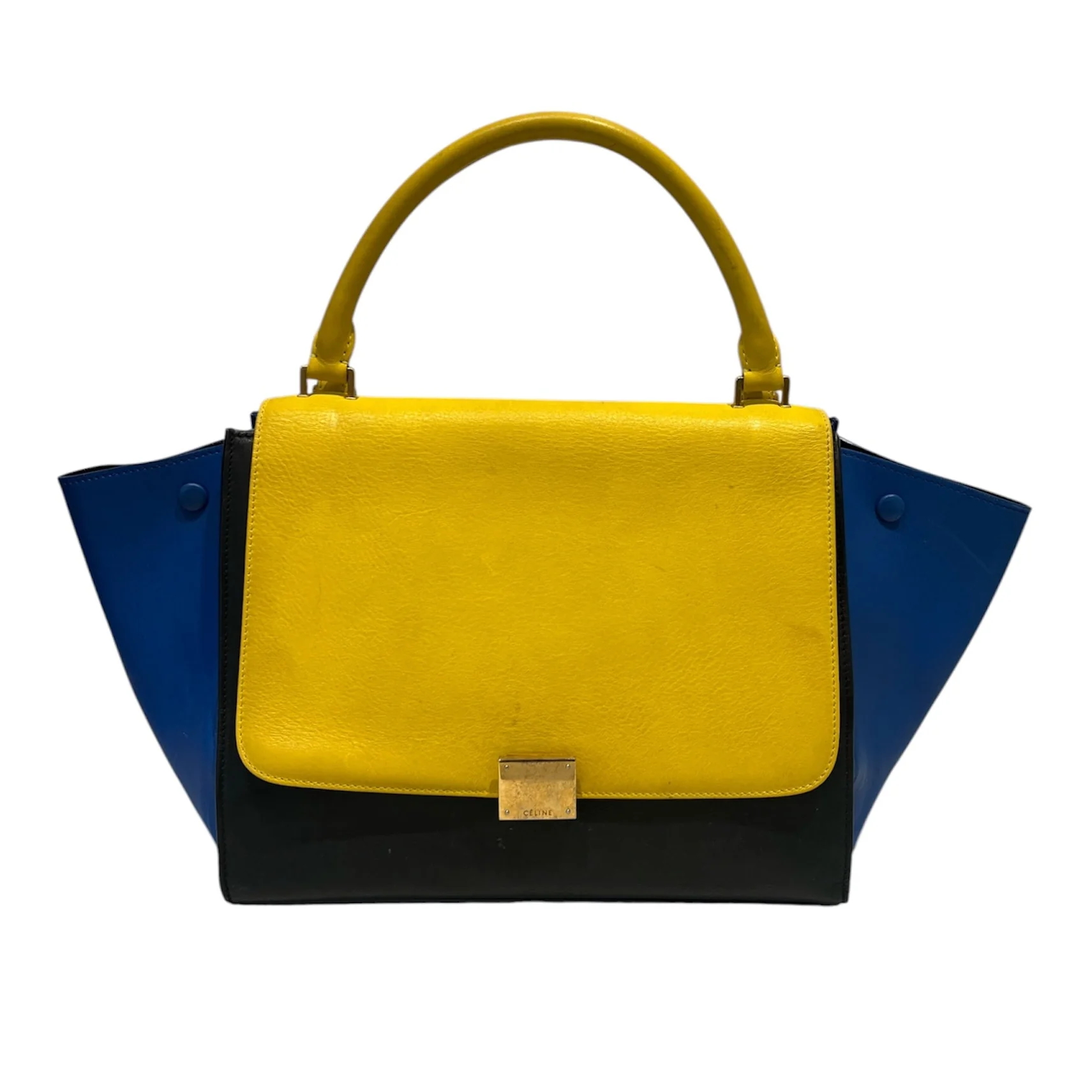CELINE/Bag/Leather/BLU/TRAPEZE YELLOW BLACK