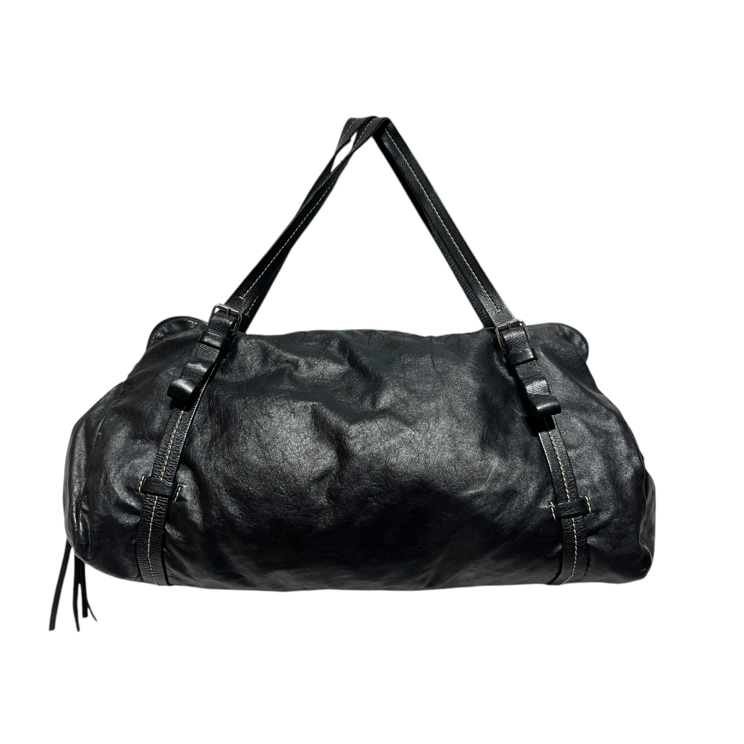 MIU MIU/Hand Bag/Leather/BLK/Contrast Stitch Leather Tote