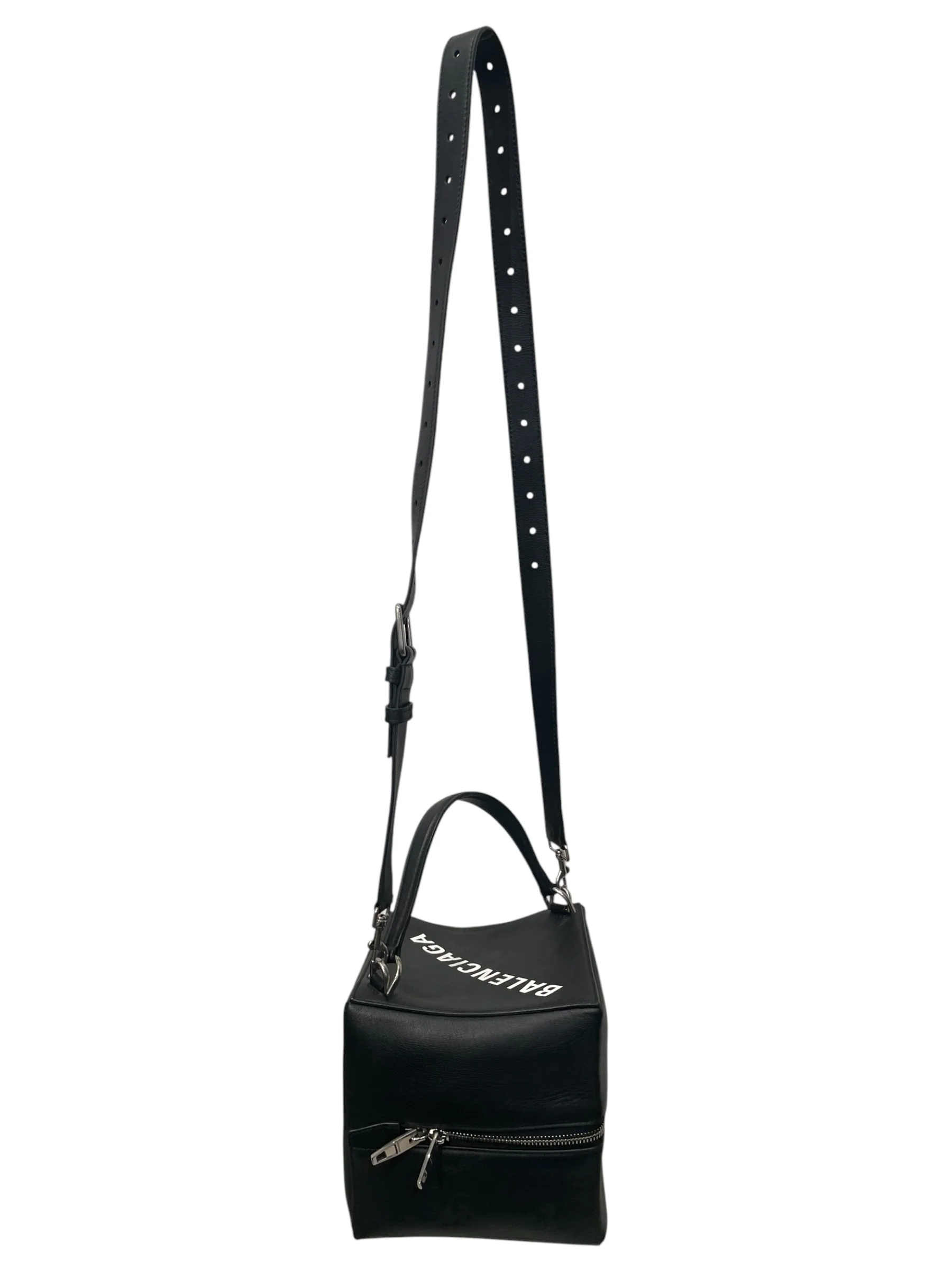BALENCIAGA/Cross Body Bag/Leather/BLK/SQUARE LOGO ON TOP