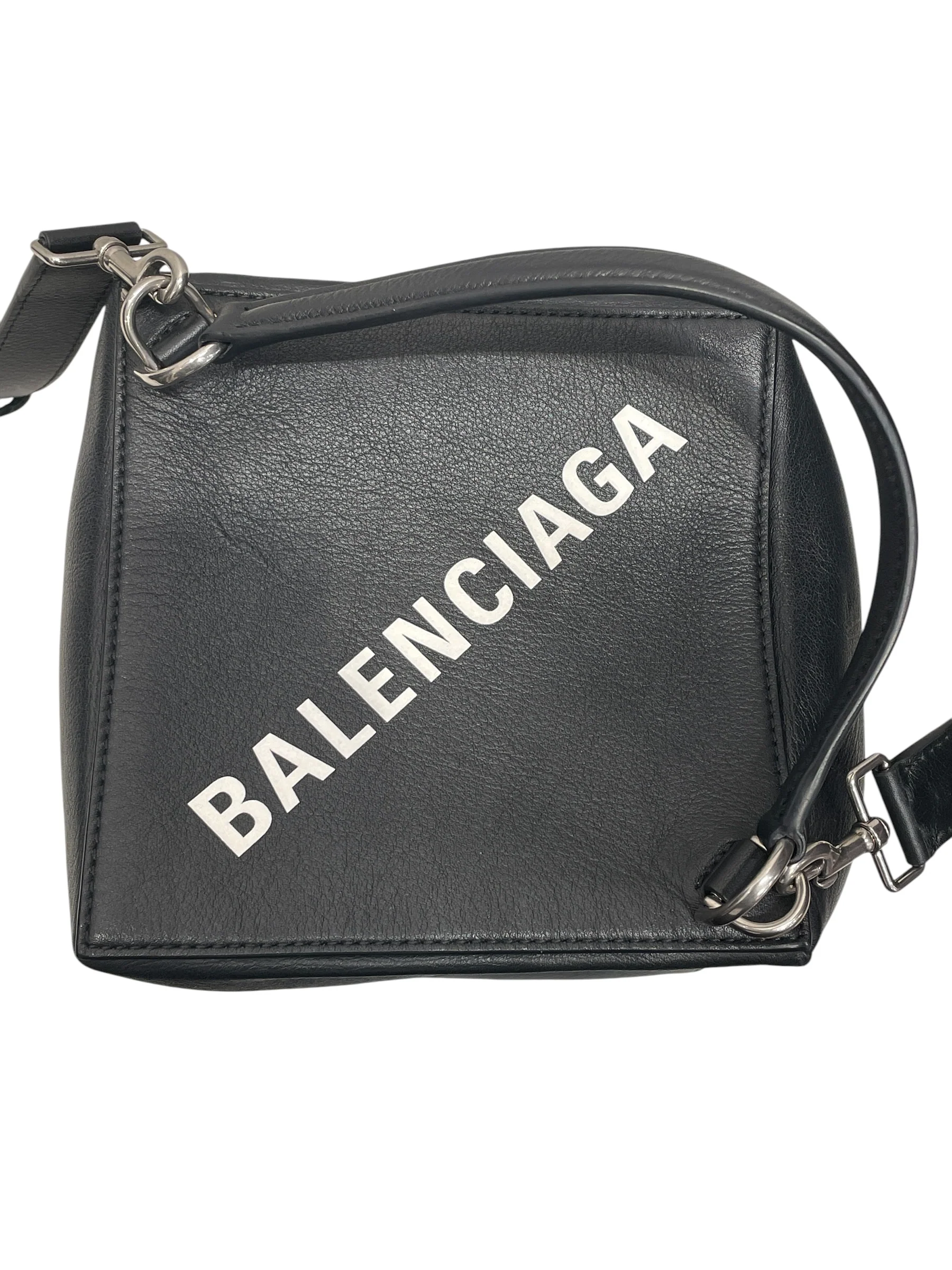 BALENCIAGA/Cross Body Bag/Leather/BLK/SQUARE LOGO ON TOP