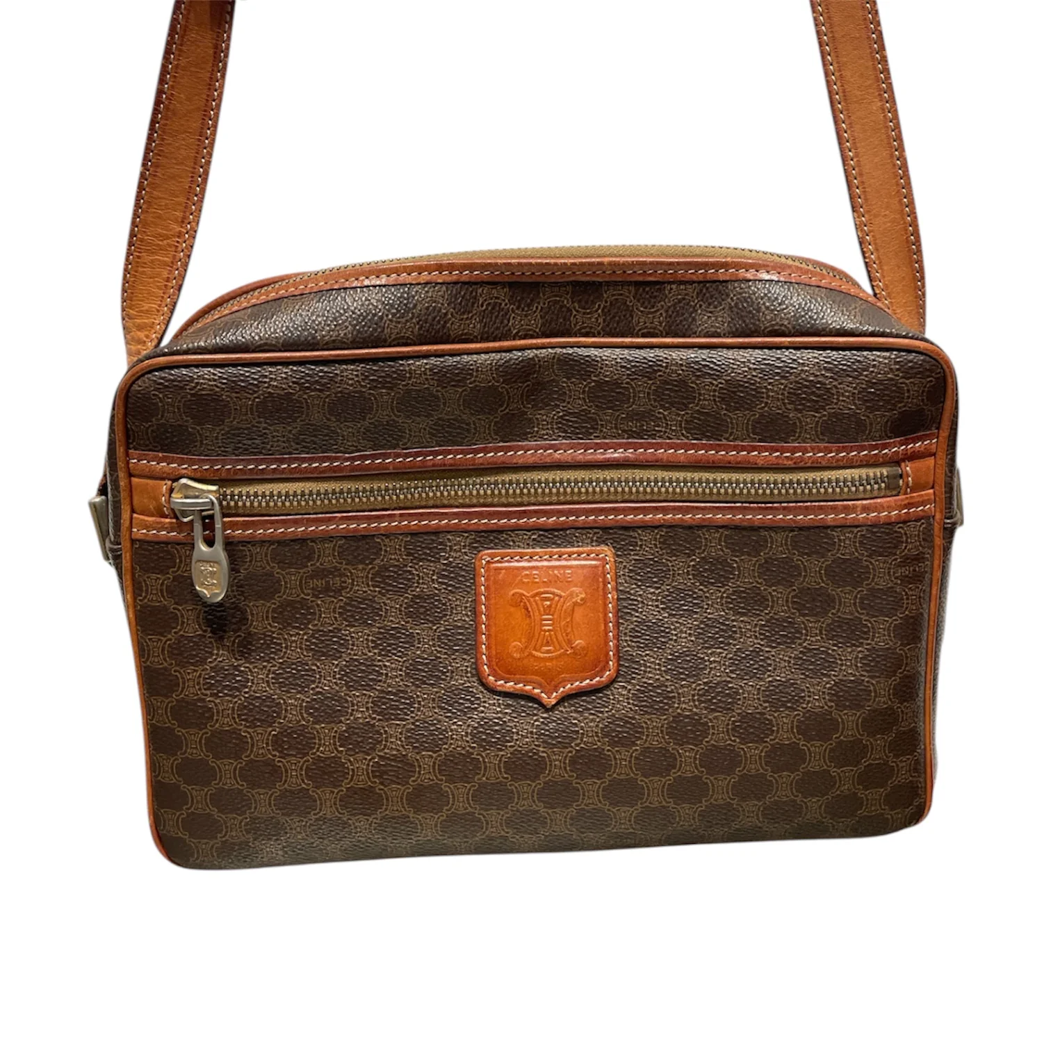 CELINE/Cross Body Bag/Monogram/Leather/BRW/CELINE MACADAM SHOULDER BAG