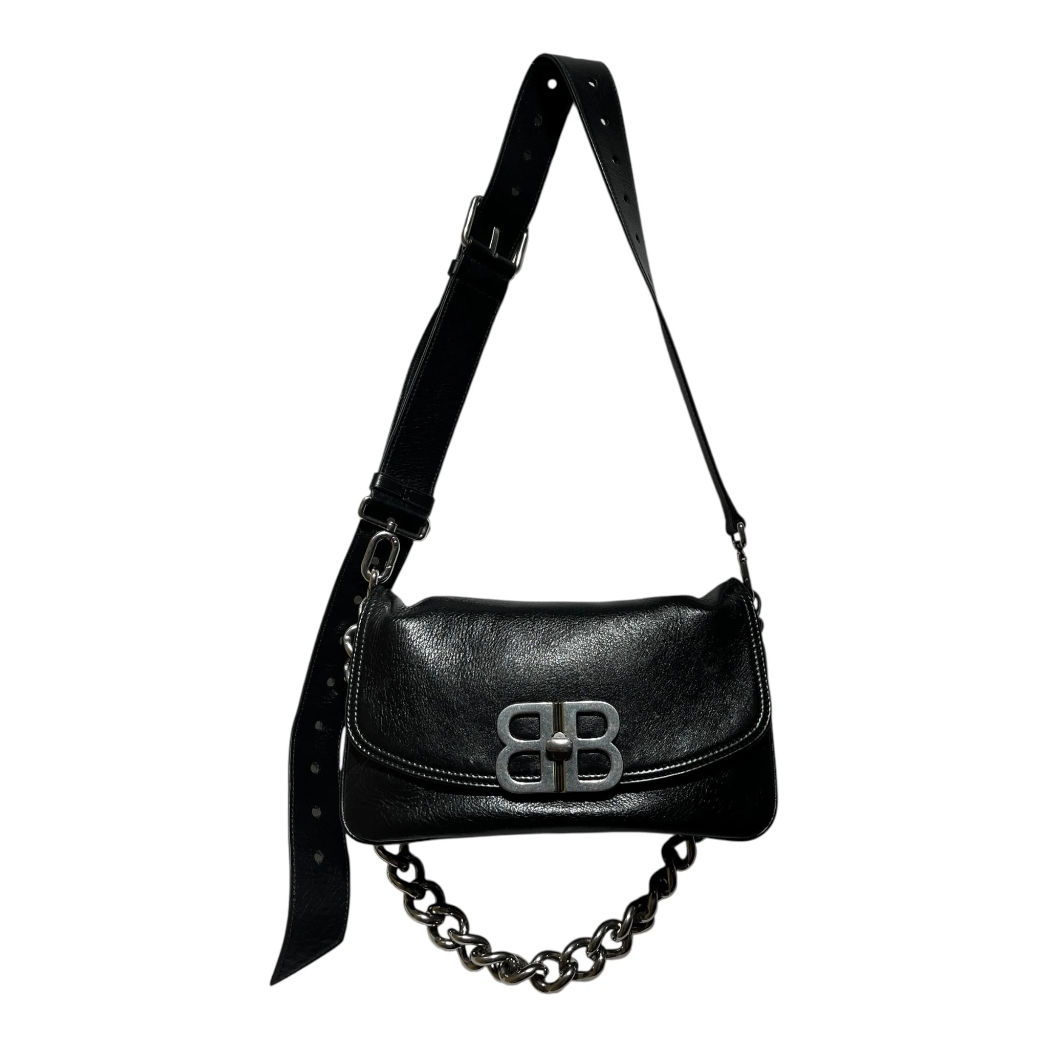 BALENCIAGA/Cross Body Bag/Leather/BLK/FLAP BAG