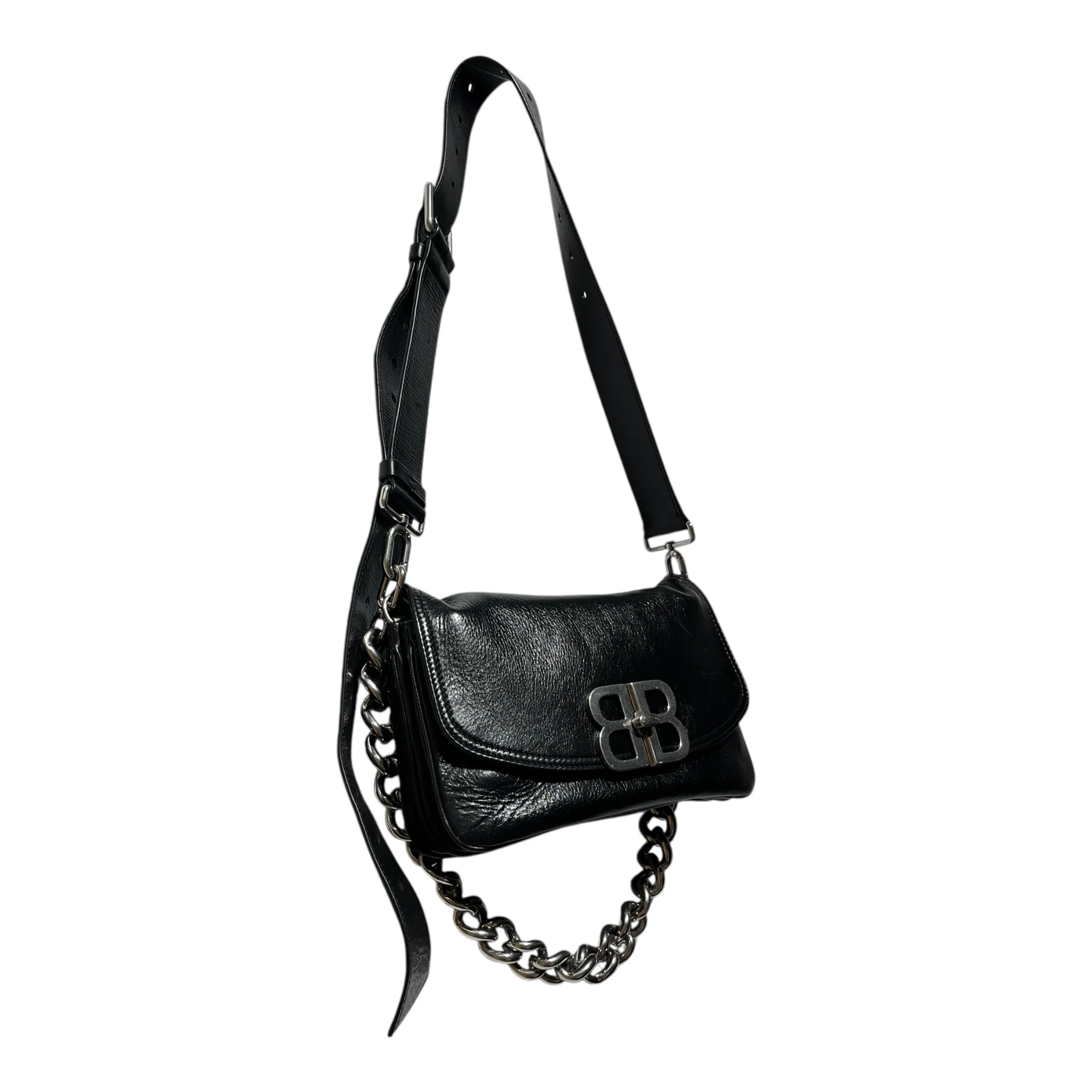 BALENCIAGA/Cross Body Bag/Leather/BLK/FLAP BAG
