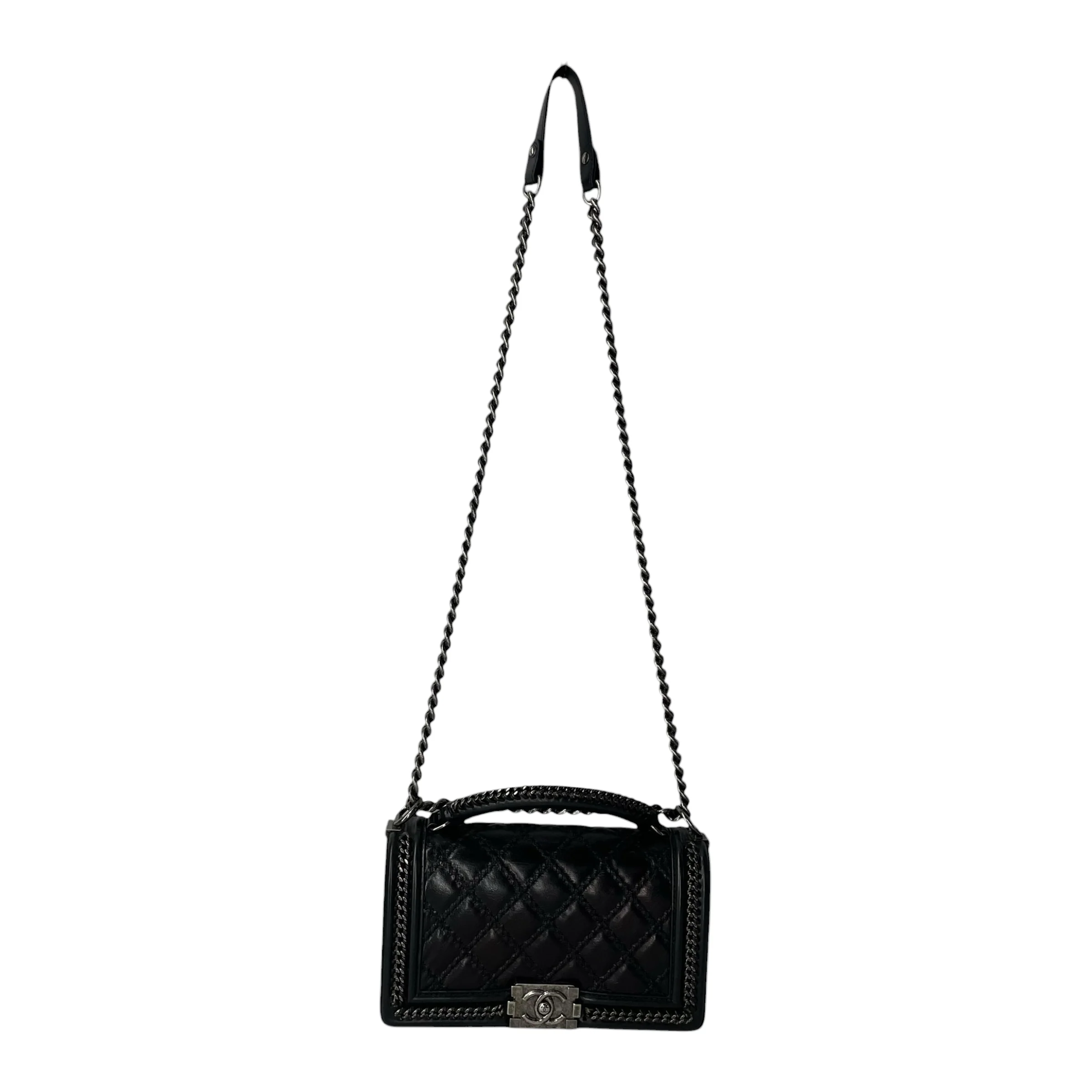 CHANEL/Cross Body Bag/Leather/BLK/21206470 QUILTED CHAIN BORDER