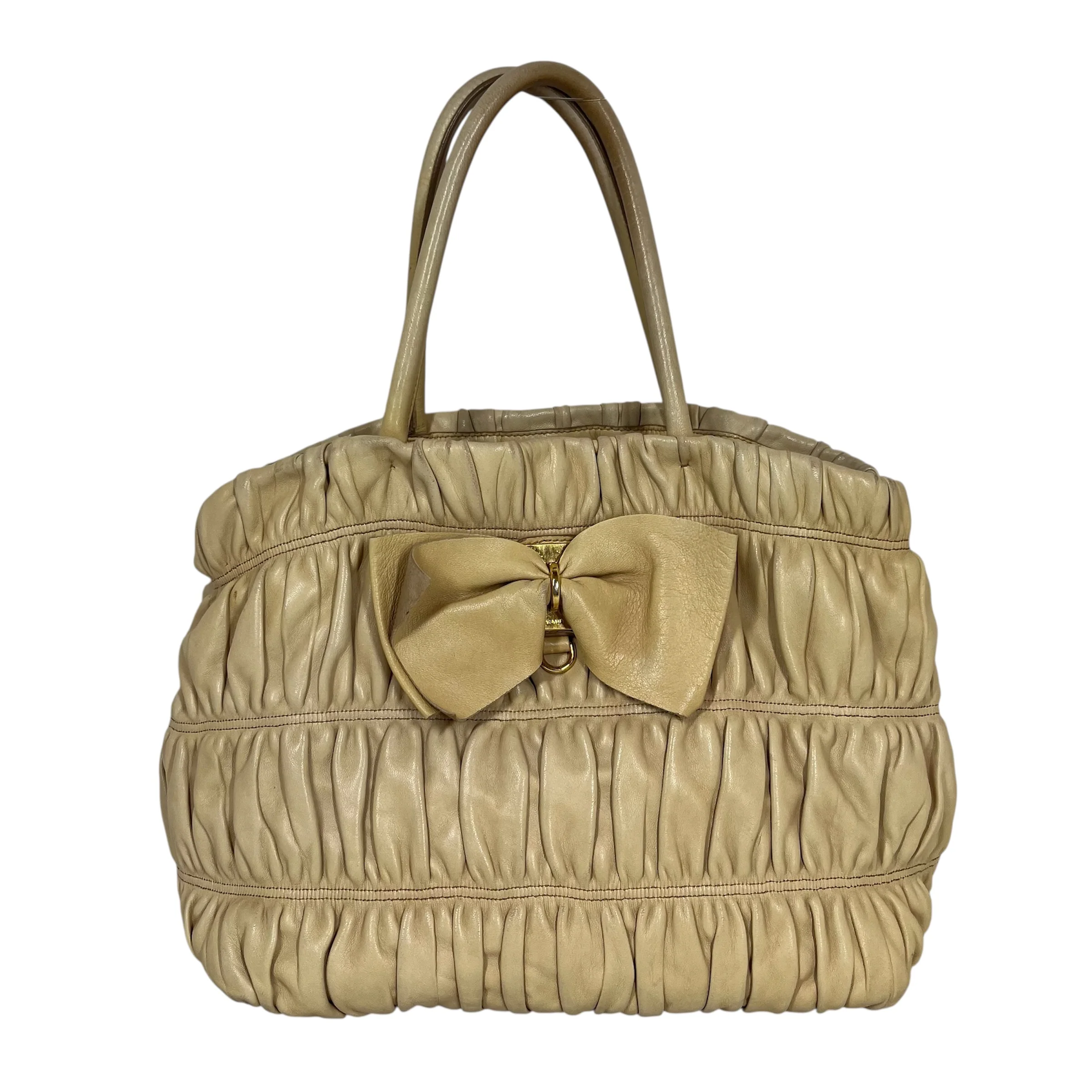 PRADA/Hand Bag/Leather/BEG/NAPPA GAUFRE RIBBON