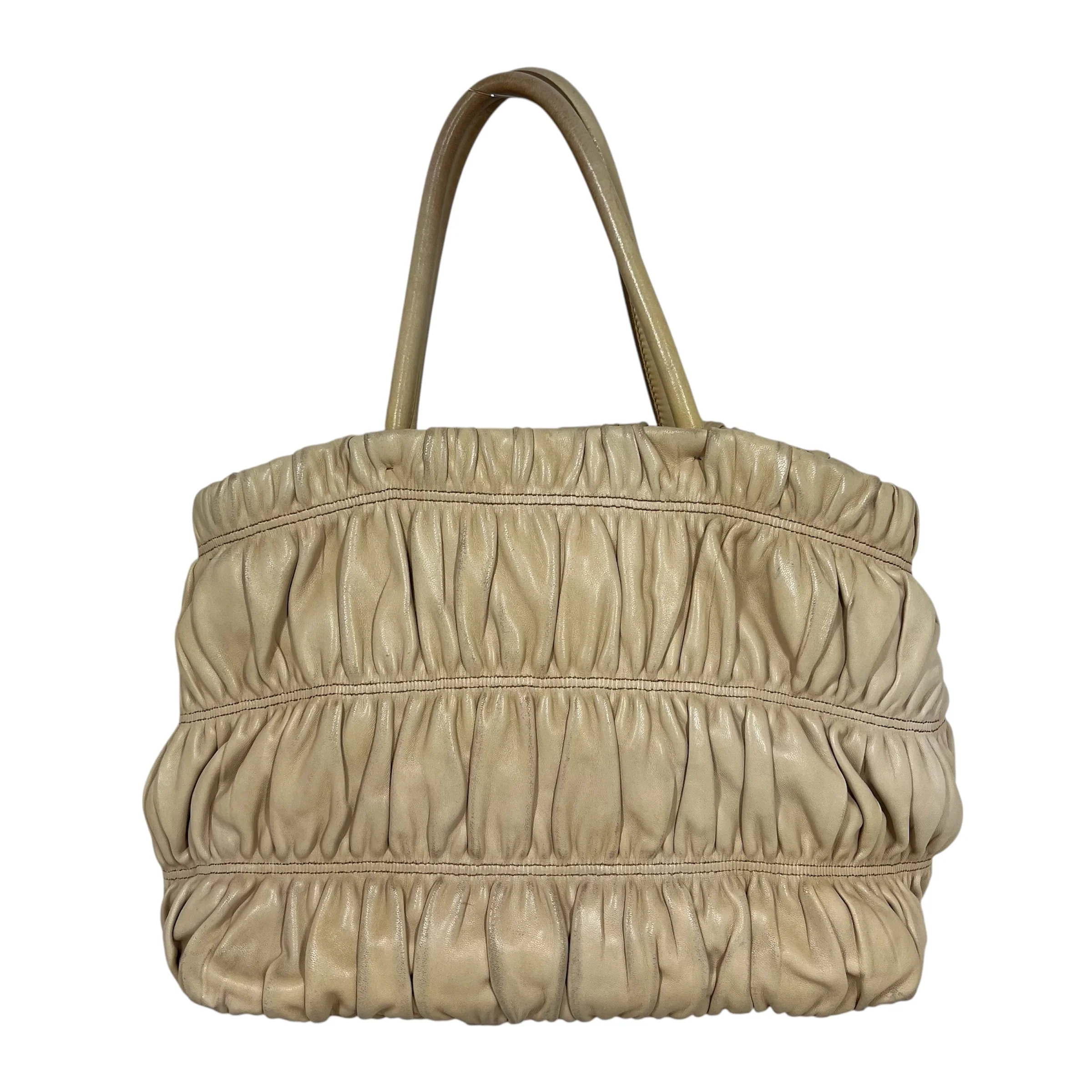 PRADA/Hand Bag/Leather/BEG/NAPPA GAUFRE RIBBON
