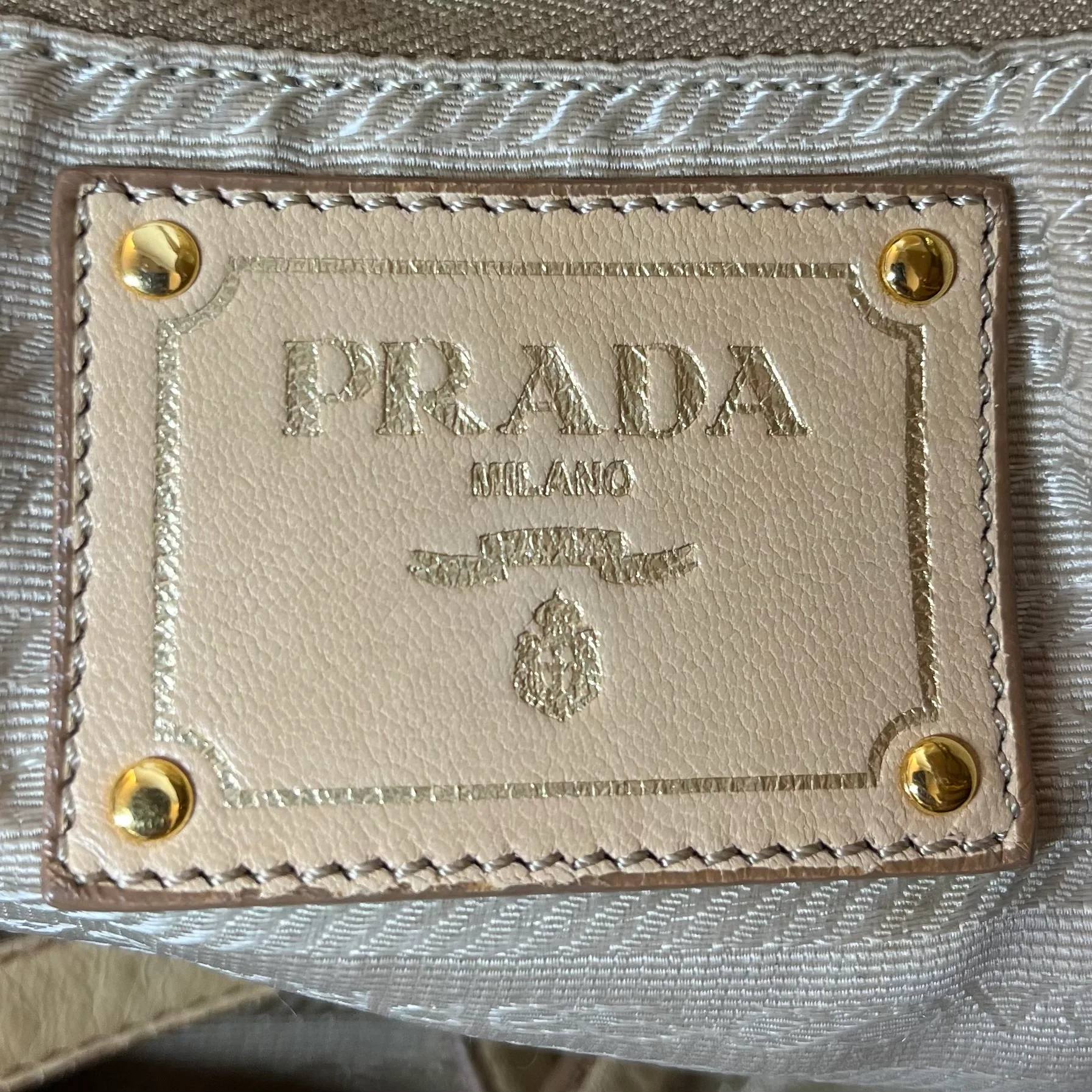 PRADA/Hand Bag/Leather/BEG/NAPPA GAUFRE RIBBON