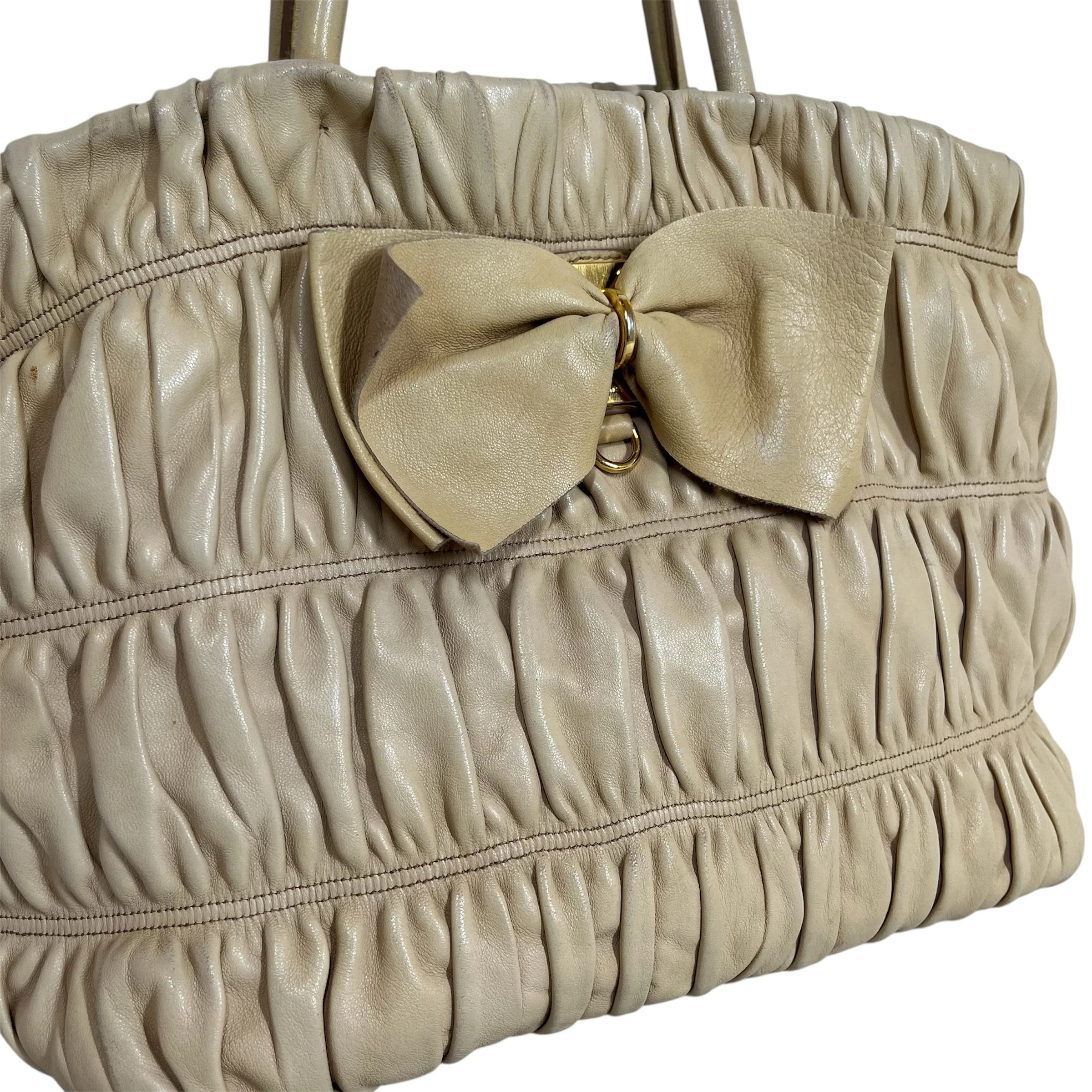 PRADA/Hand Bag/Leather/BEG/NAPPA GAUFRE RIBBON