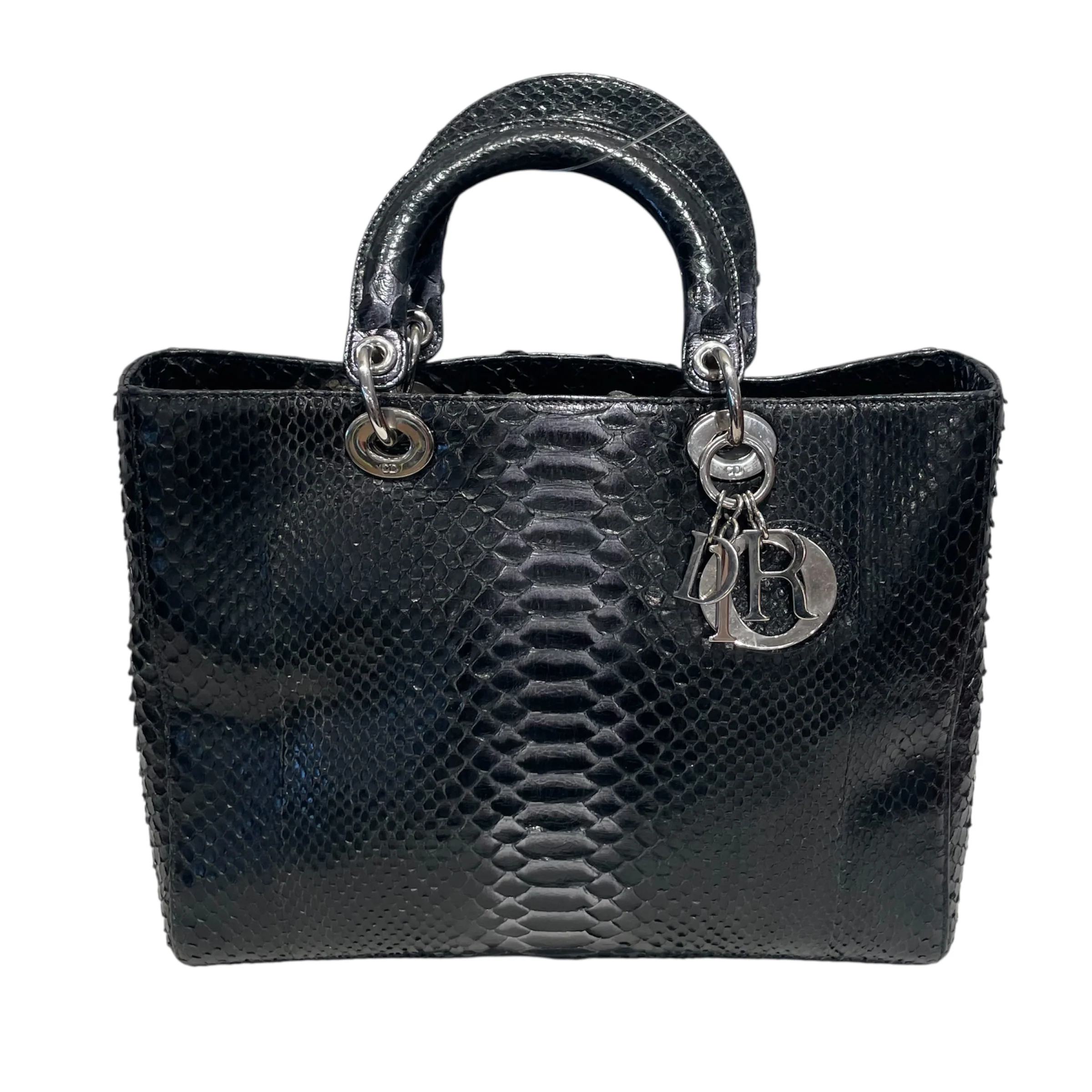 Christian Dior/Tote Bag/Animal Pattern/Leather/BLK/LADY DIOR BLACK PYTHON BAG